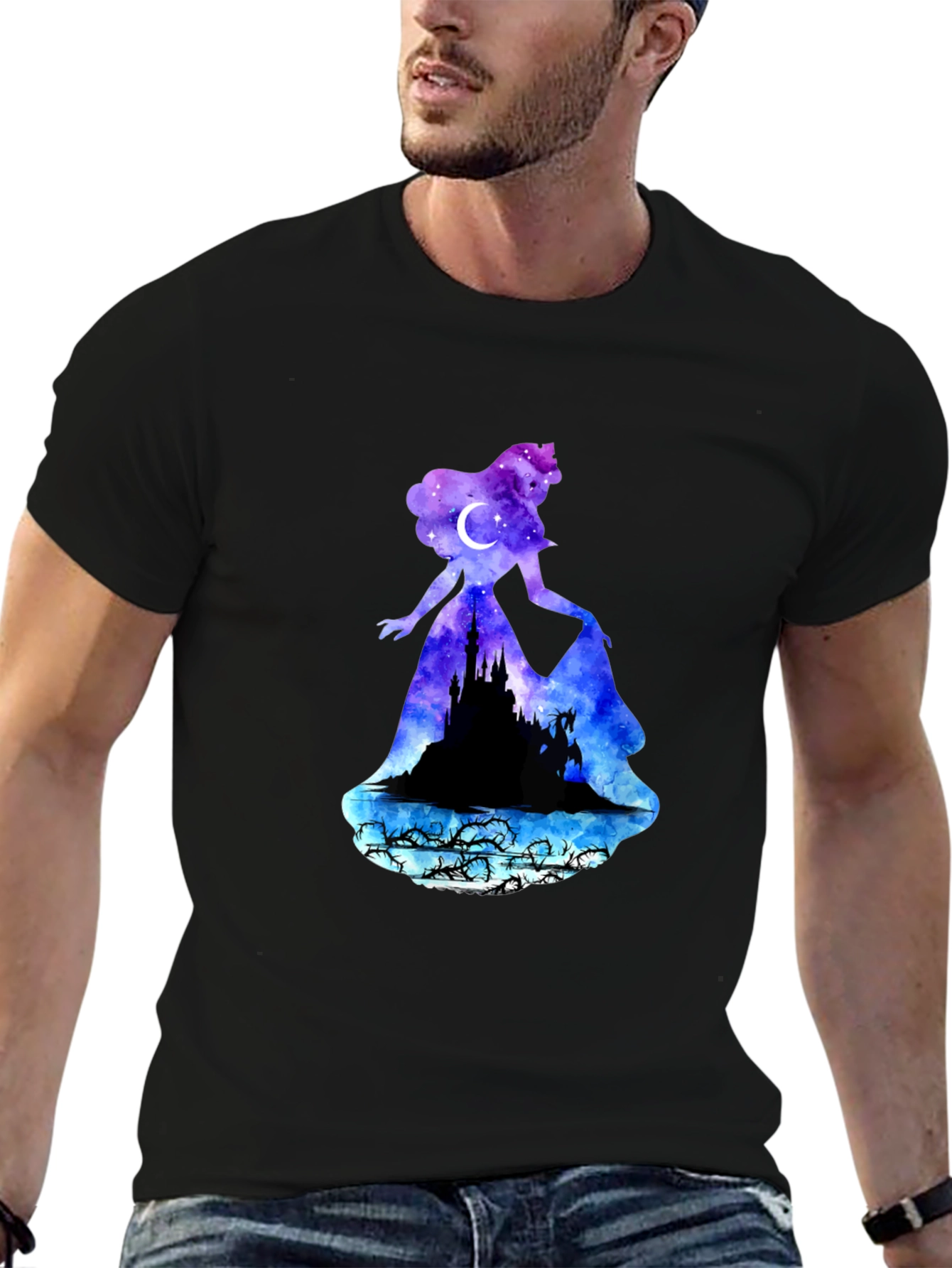Aurora Silhouette Graphic Tee - Night Sky Design