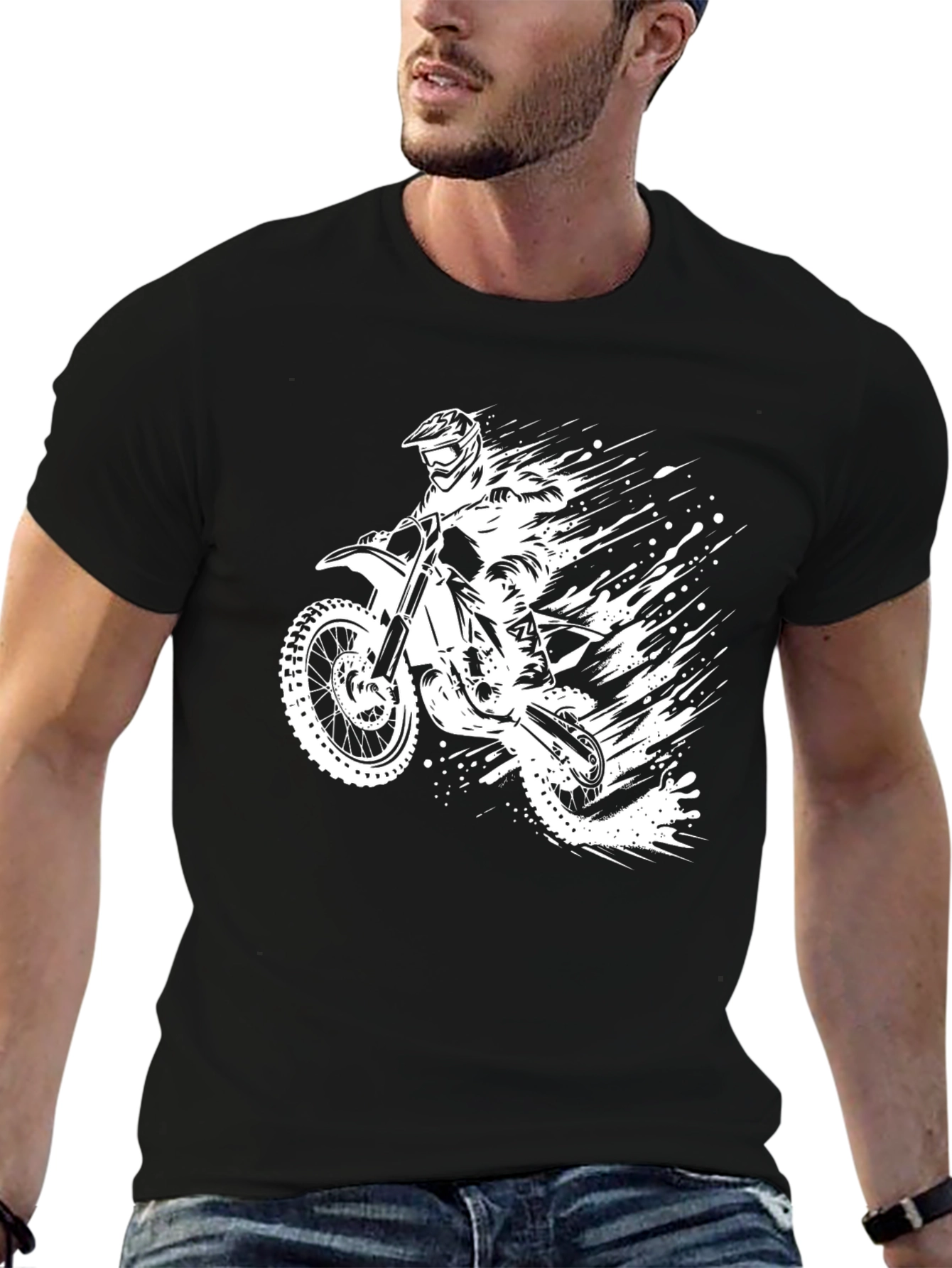 Black Motorcycle Rider Graphic T-Shirt