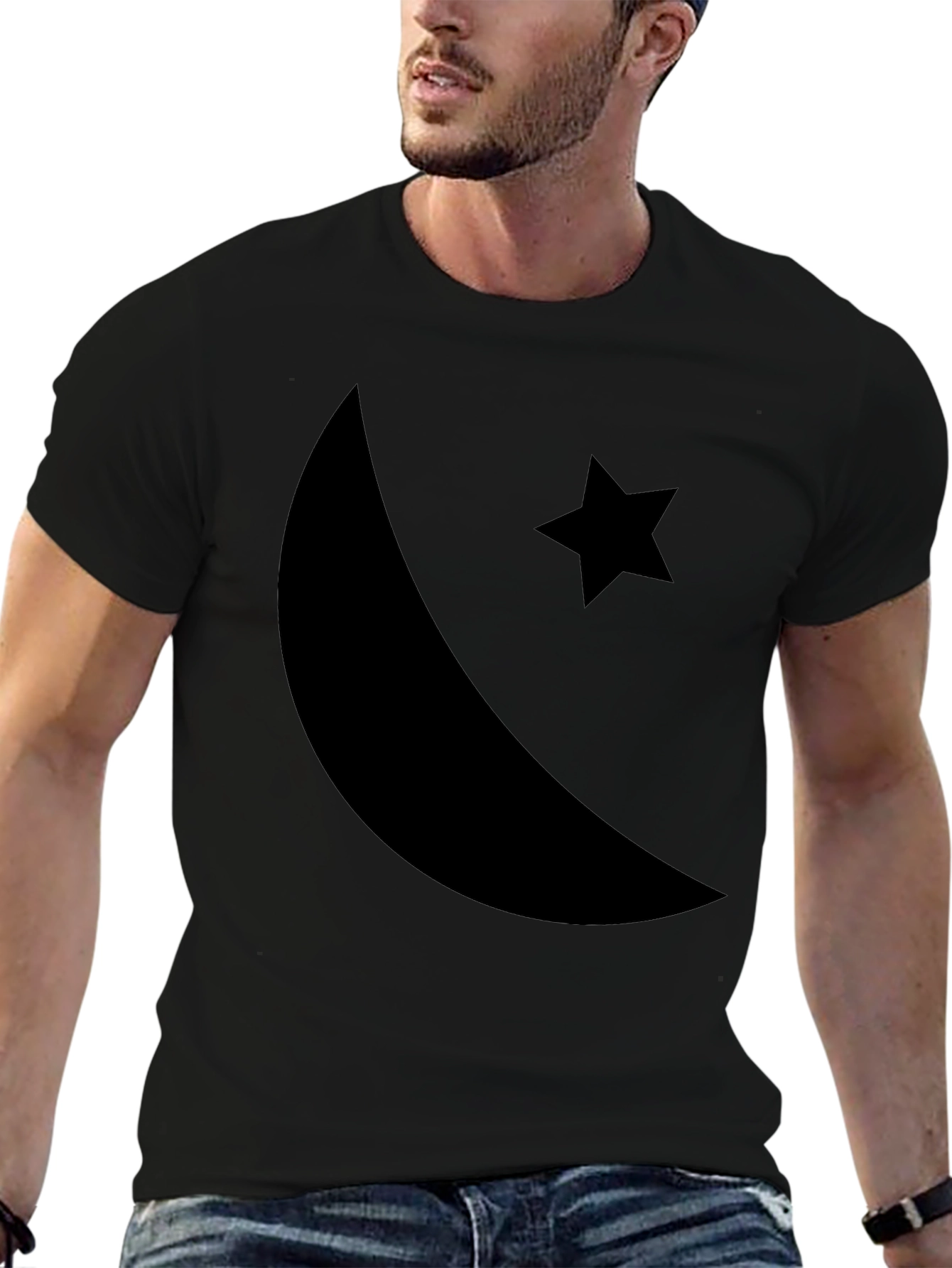 Black Crescent Moon & Star Graphic T-Shirt