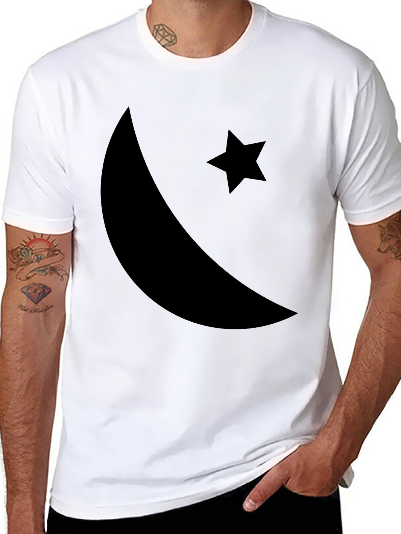 Black Crescent Moon & Star Graphic T-Shirt