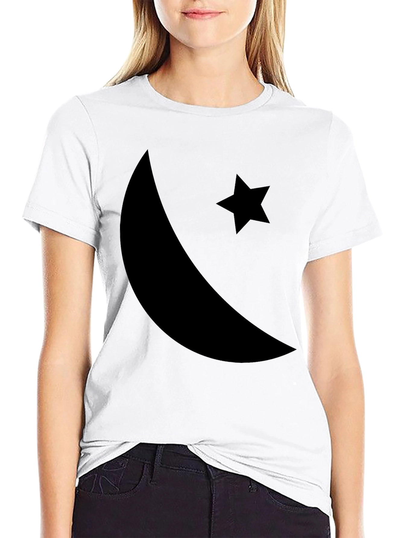 Black Crescent Moon & Star Graphic T-Shirt