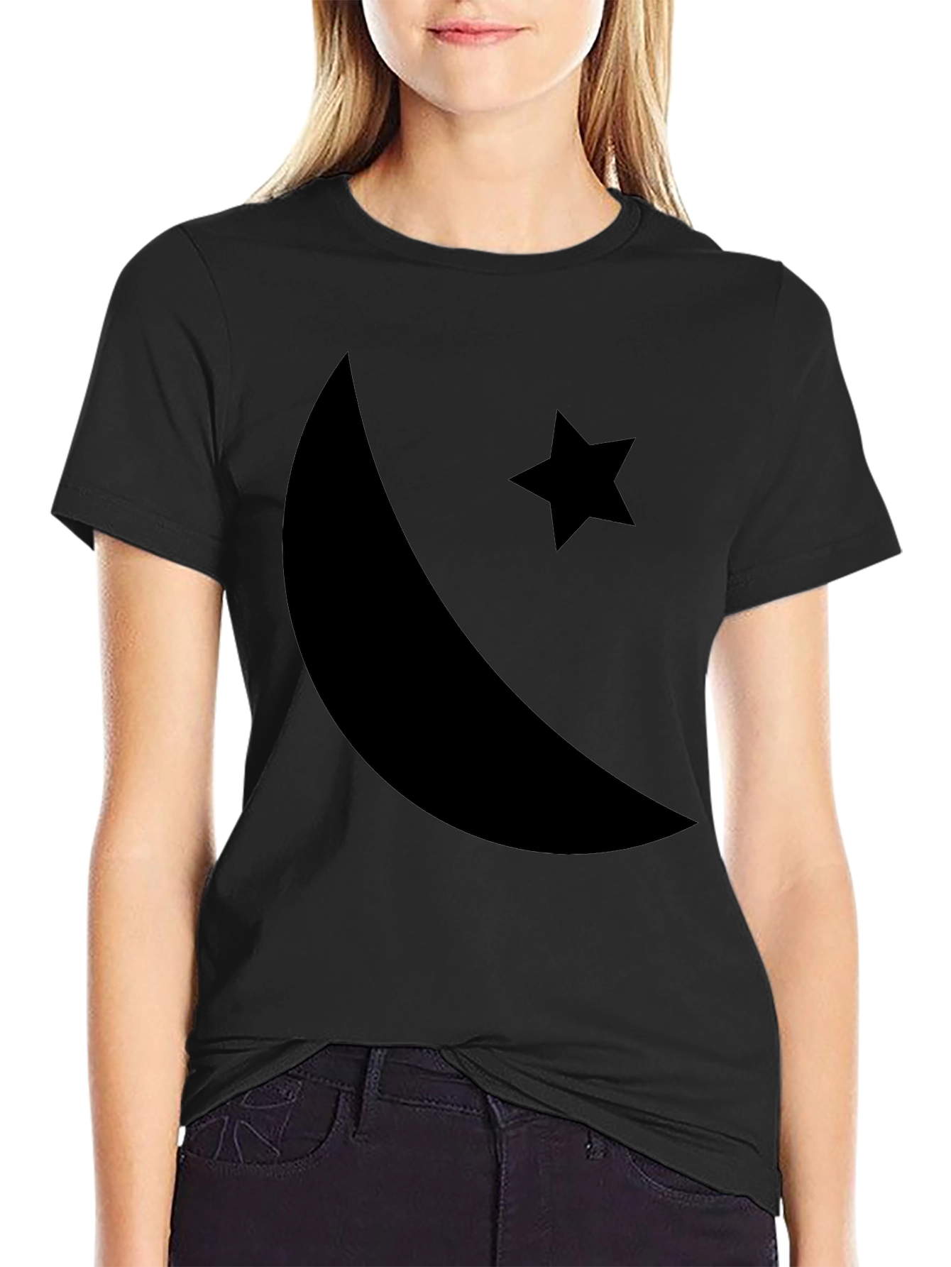 Black Crescent Moon & Star Graphic T-Shirt