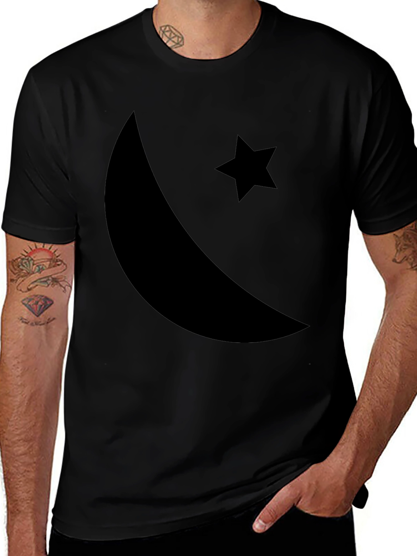 Black Crescent Moon & Star Graphic T-Shirt
