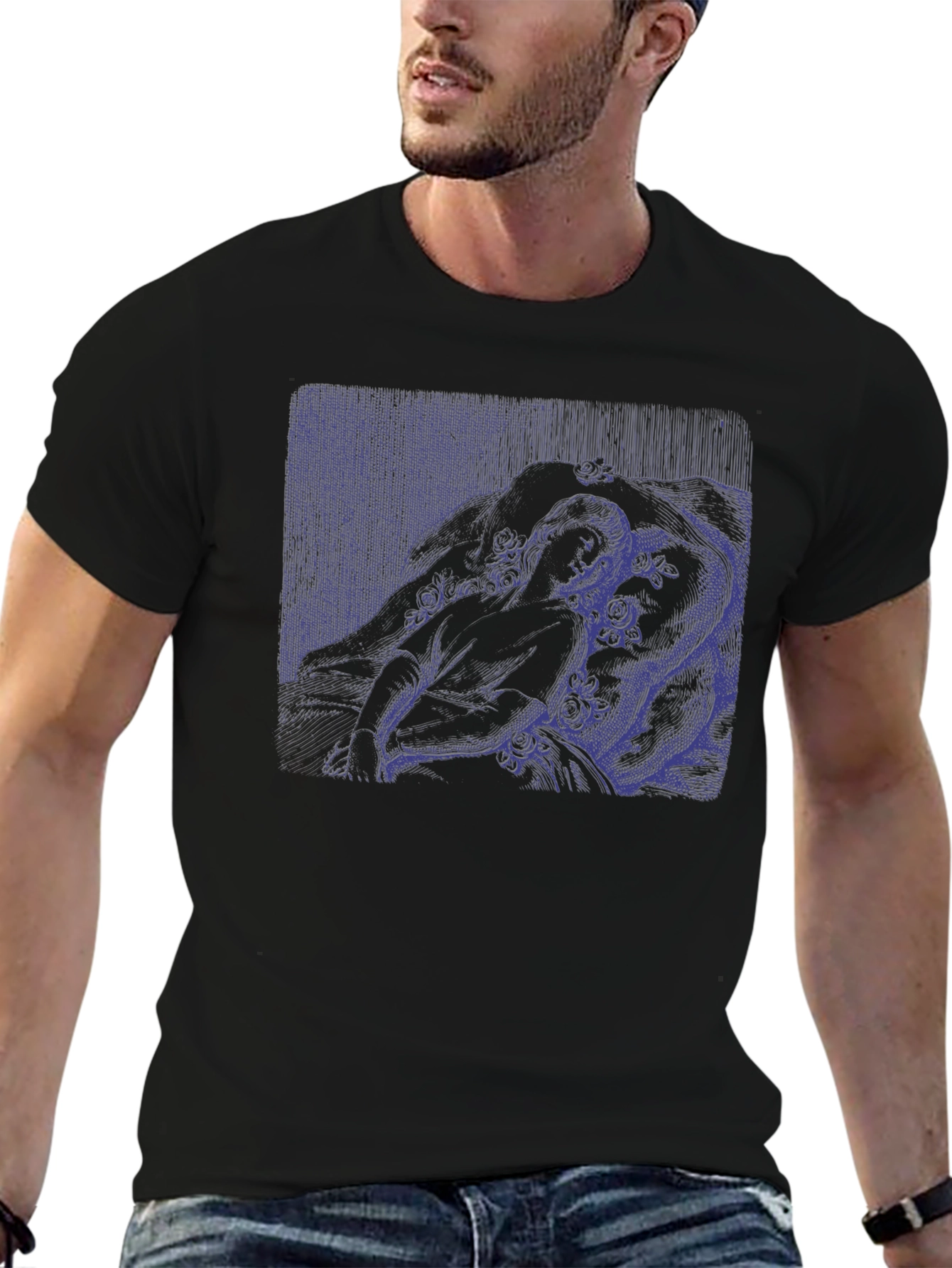 Artistic Graphic Tee - Black Cotton Blend