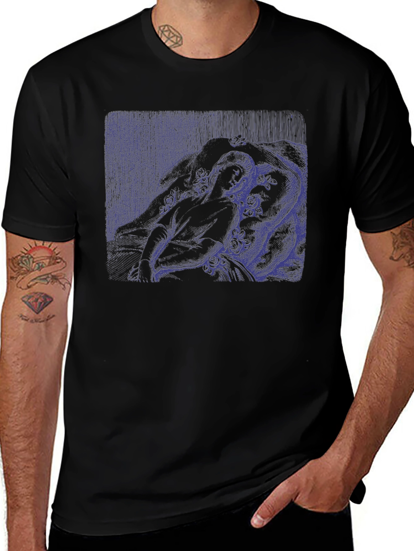 Artistic Graphic Tee - Black Cotton Blend
