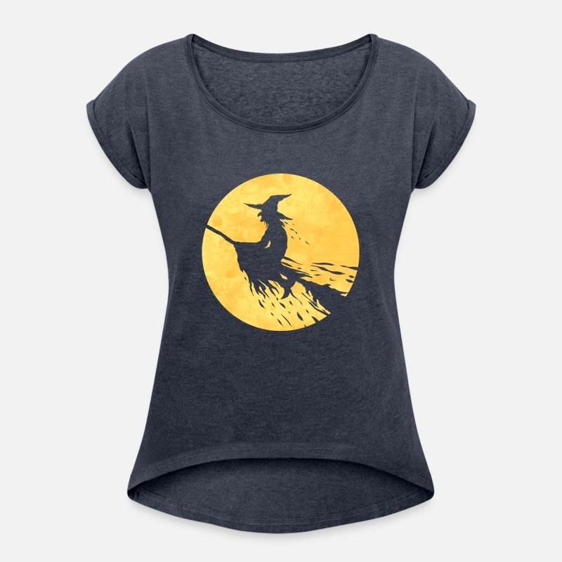 Witch On A Broom Flying In Front Of The Moon On
