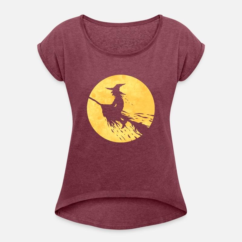 Witch On A Broom Flying In Front Of The Moon On