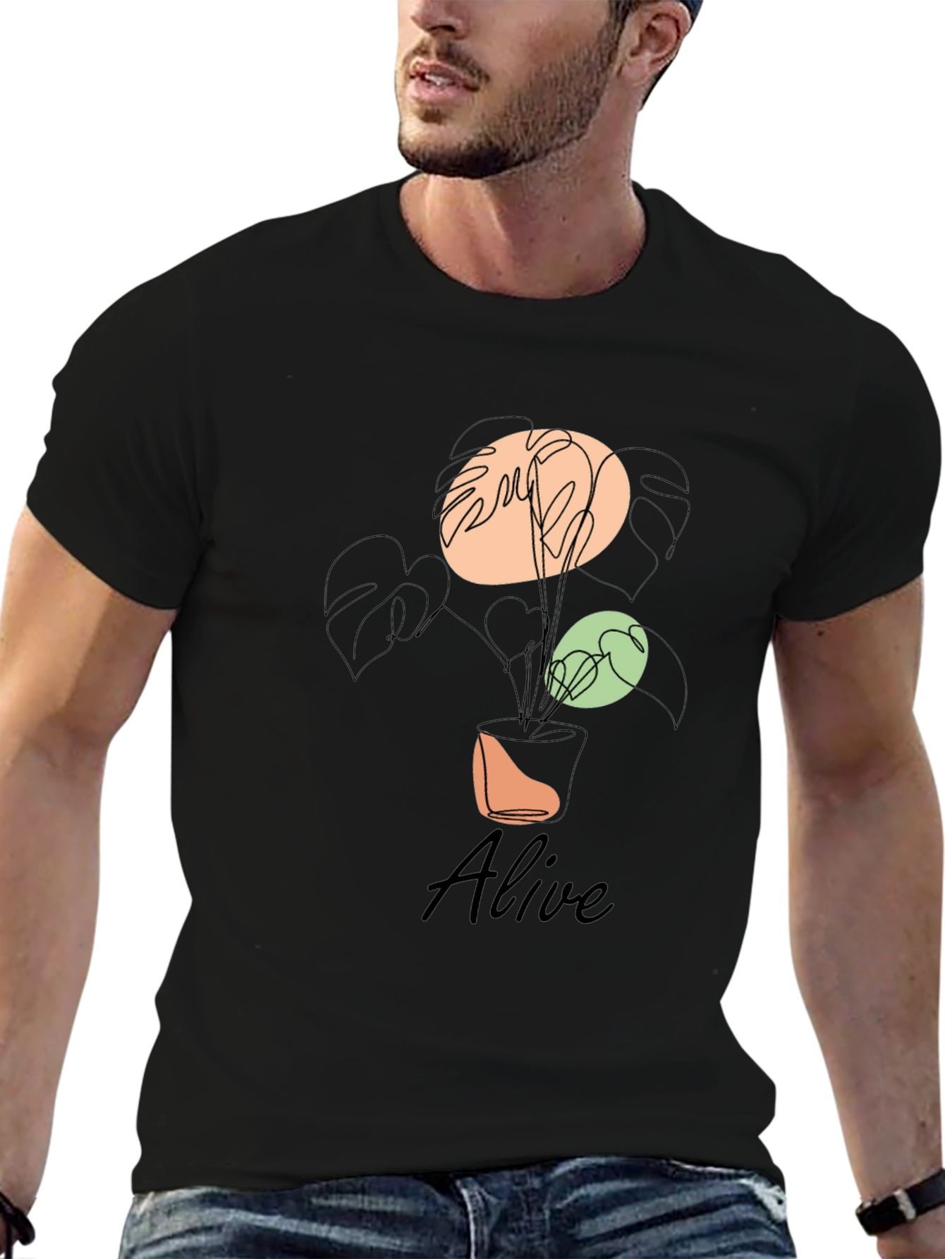 Alive Plant Graphic Tee - Black Cotton T-Shirt