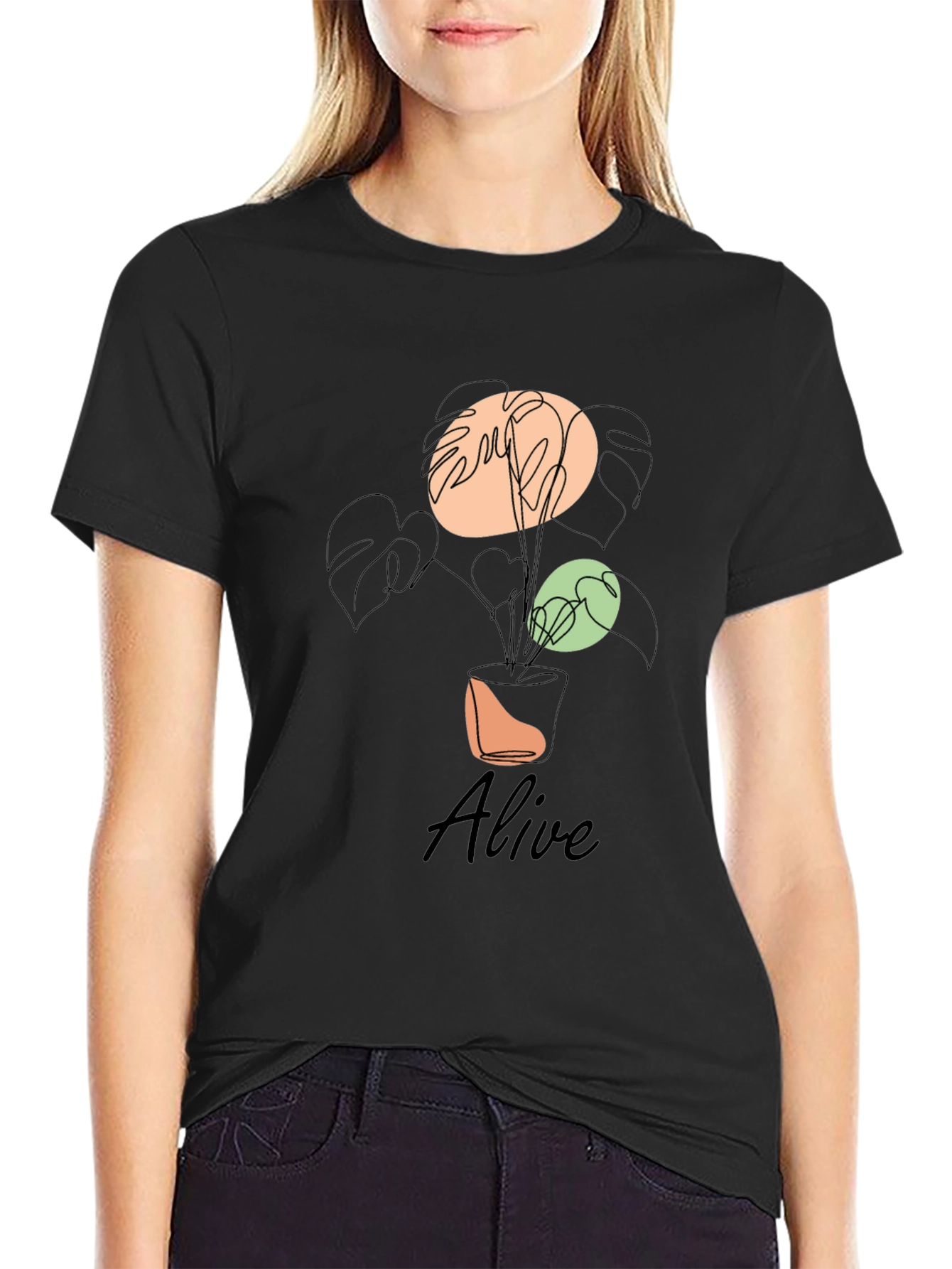 Alive Plant Graphic Tee - Black Cotton T-Shirt