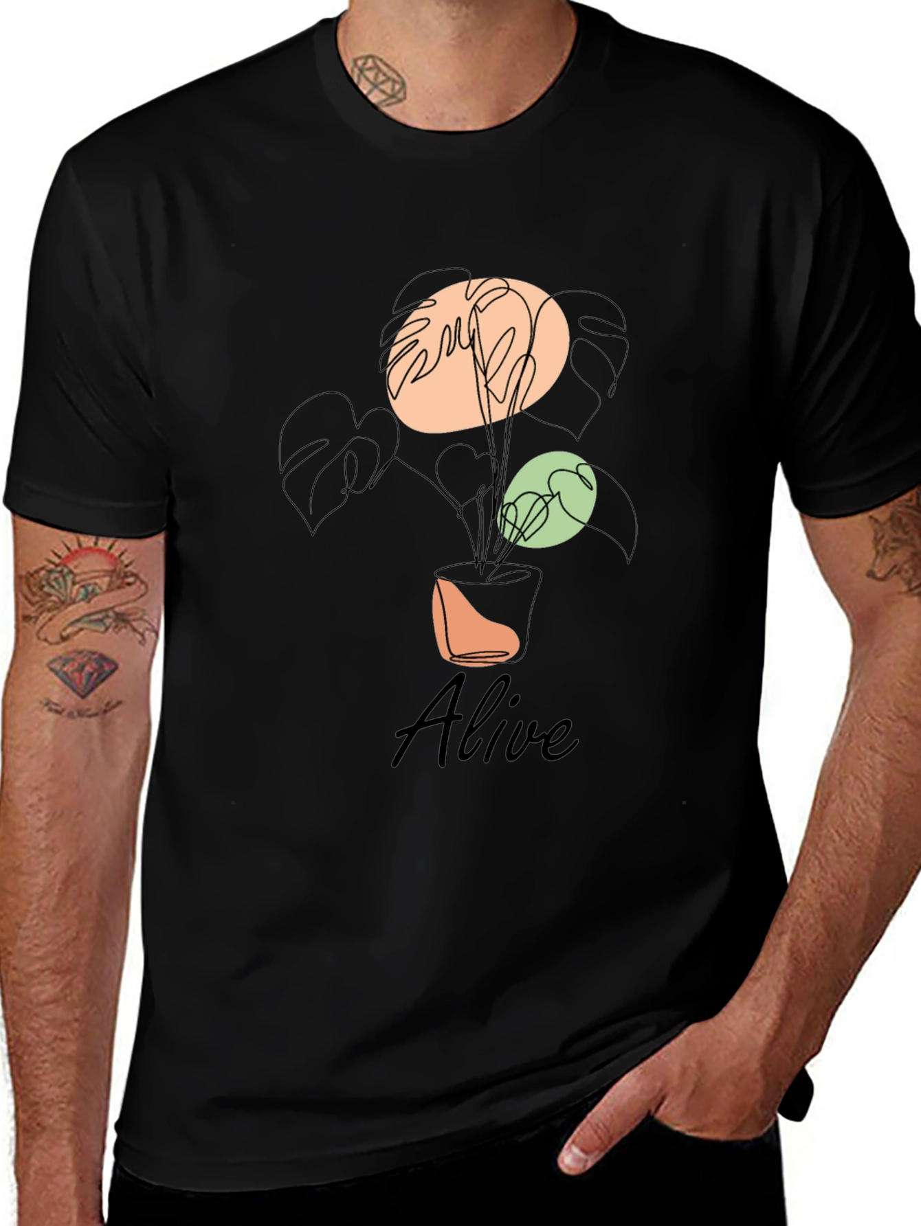 Alive Plant Graphic Tee - Black Cotton T-Shirt