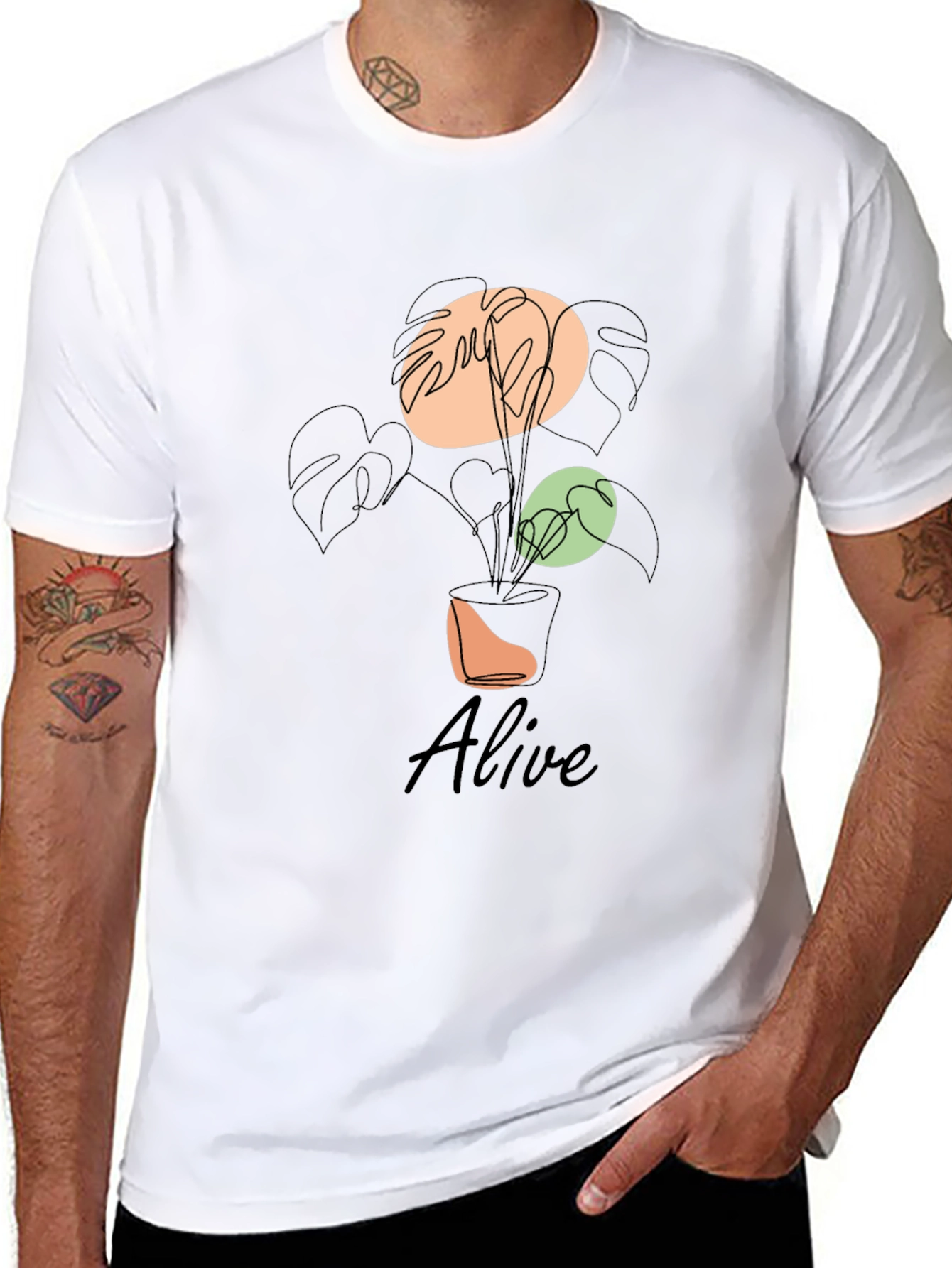 Alive Plant Graphic Tee - Black Cotton T-Shirt