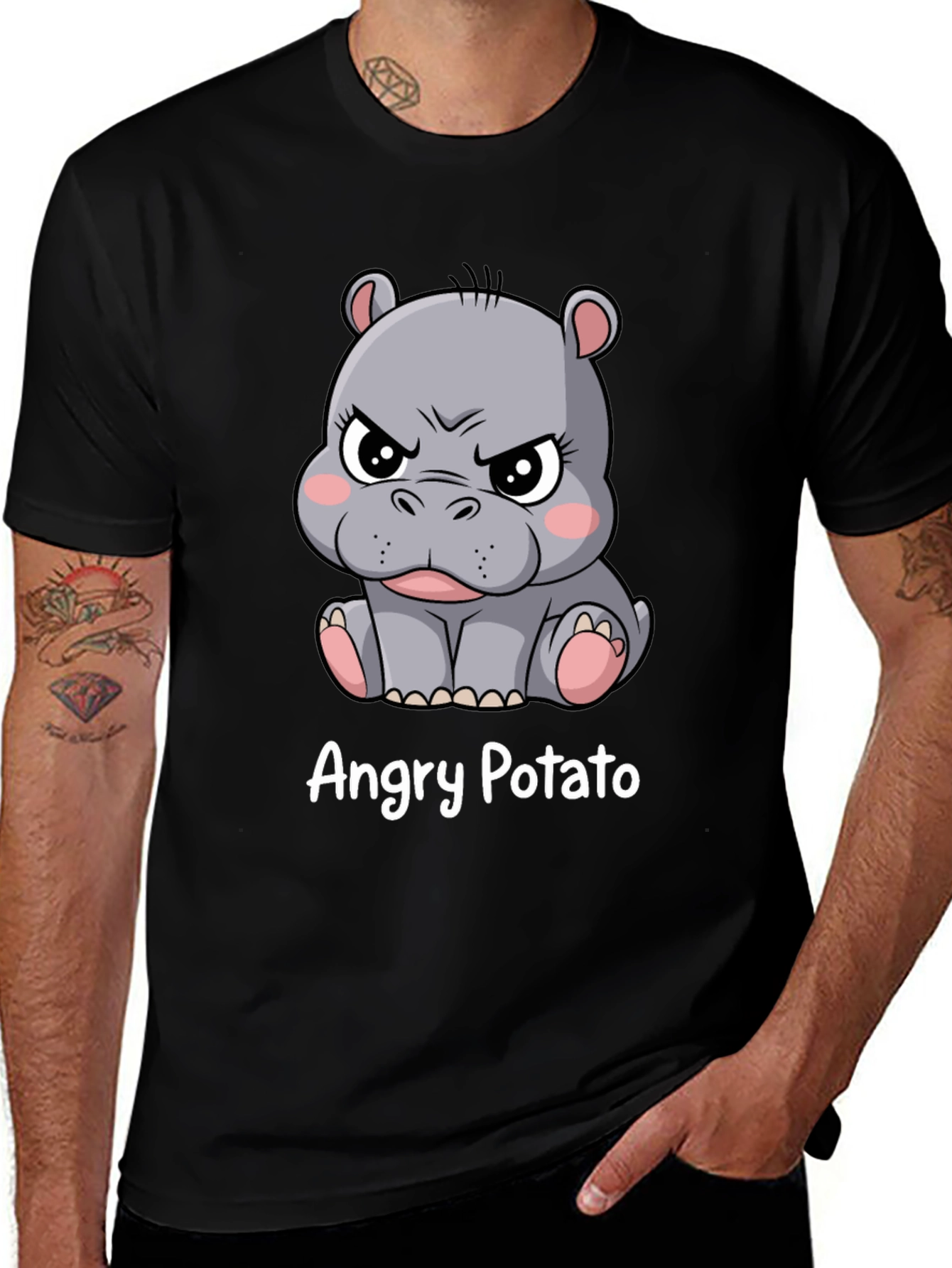 Angry Potato Hippo Graphic T-Shirt