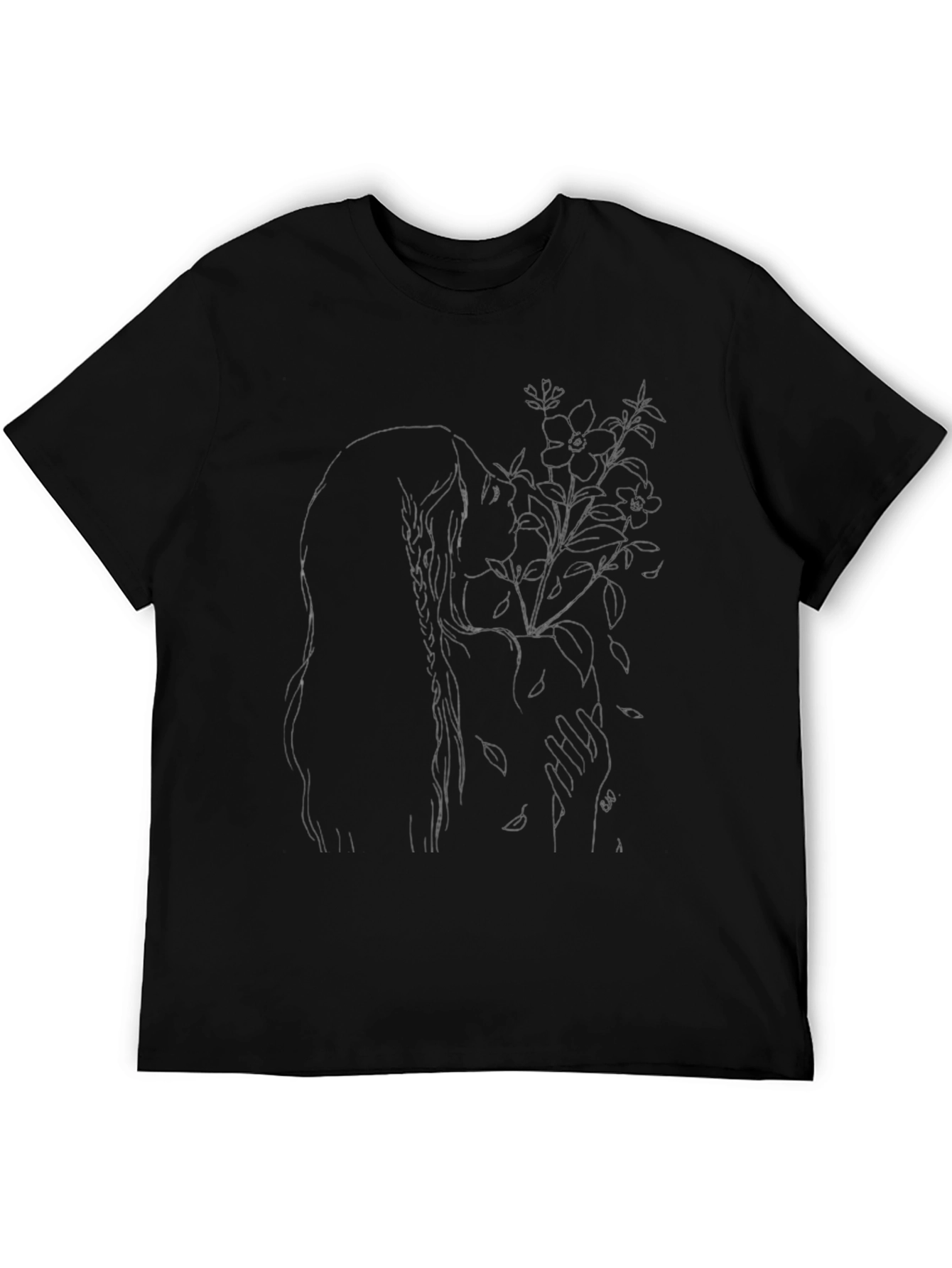 Artistic Floral Silhouette Black T-Shirt