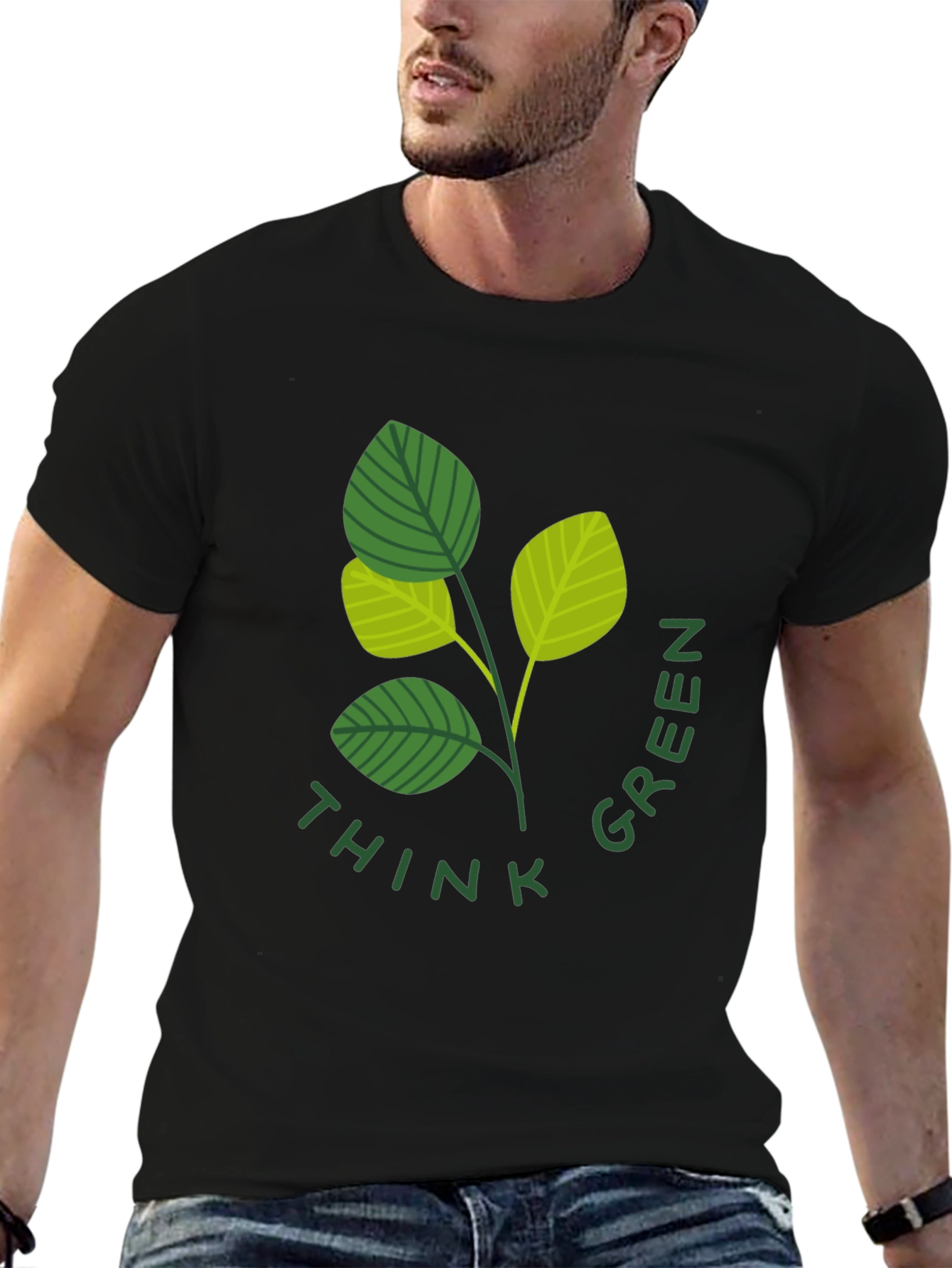 Think Green Leaf Graphic T-Shirt - Eco Friendly Design