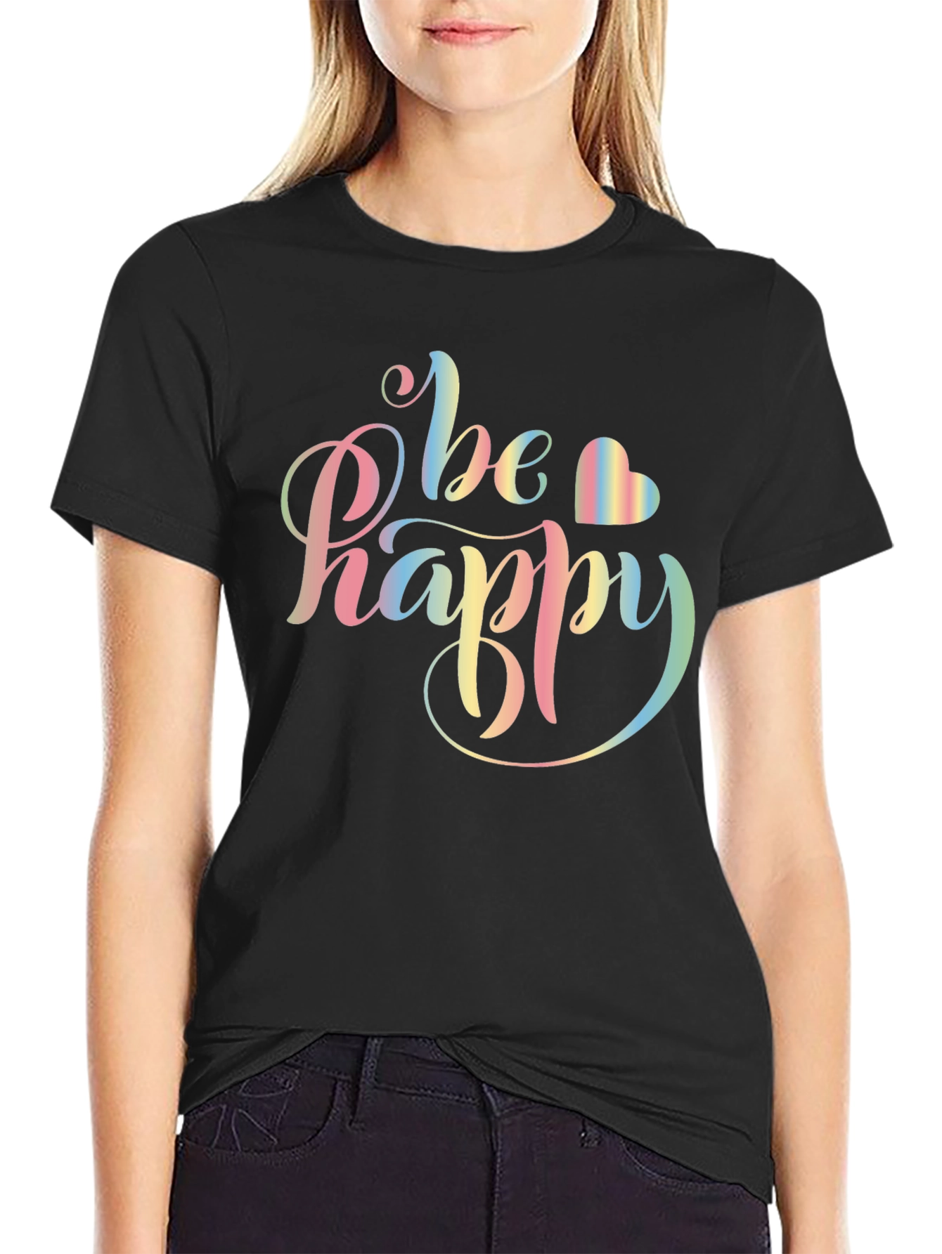 Be Happy Rainbow Graphic T-Shirt