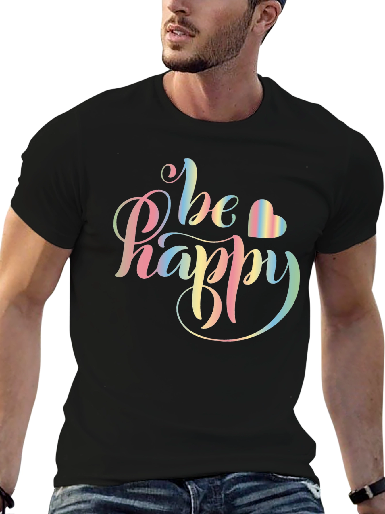 Be Happy Rainbow Graphic T-Shirt