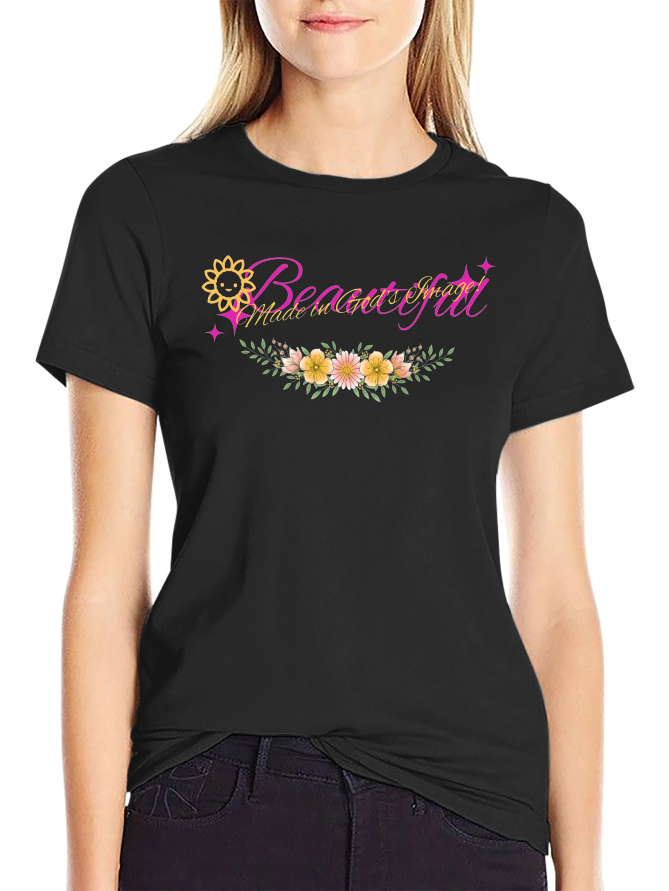 Beautiful Floral Graphic Tee - Black