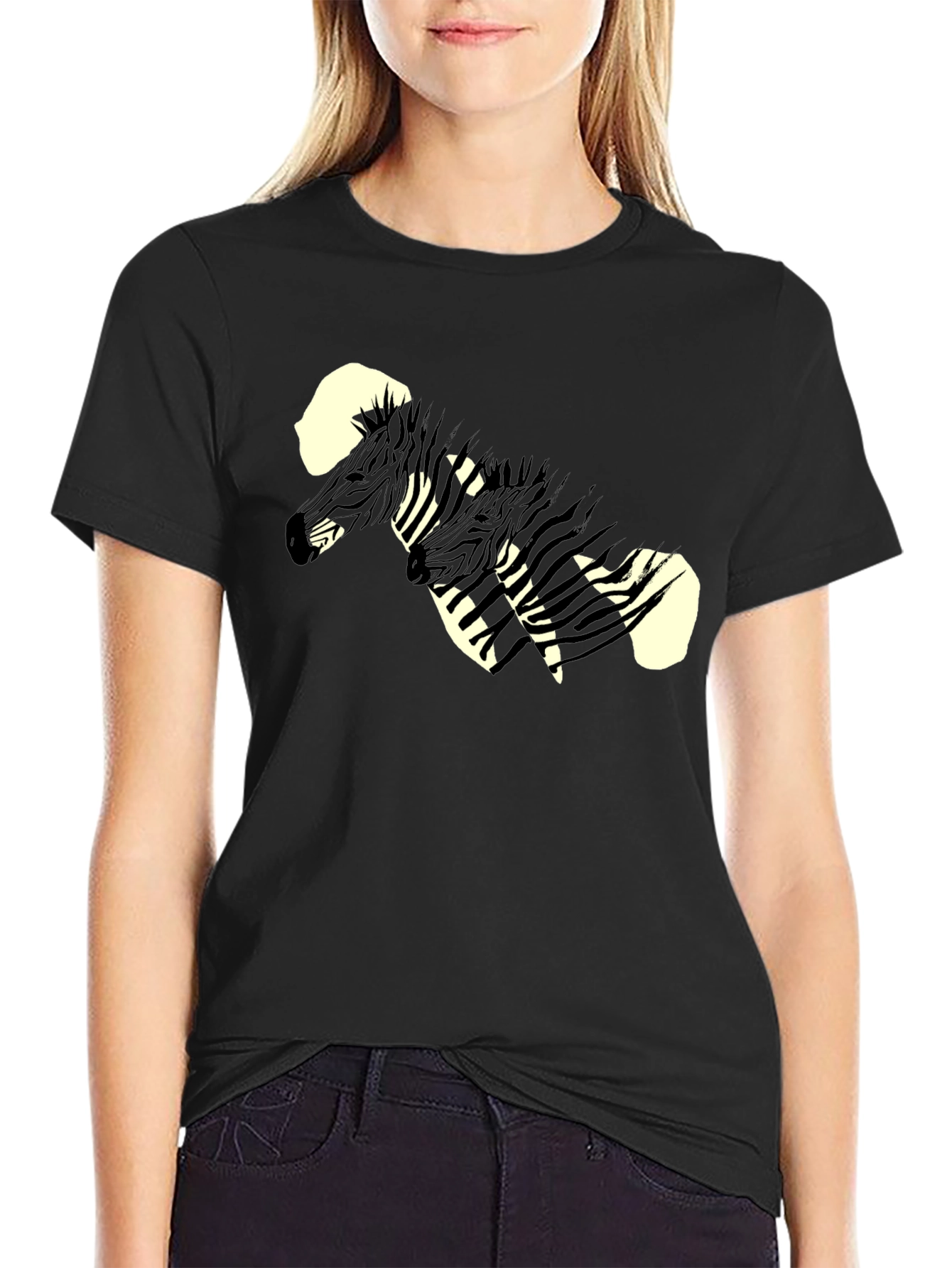 Zebra Graphic Print Black Tee