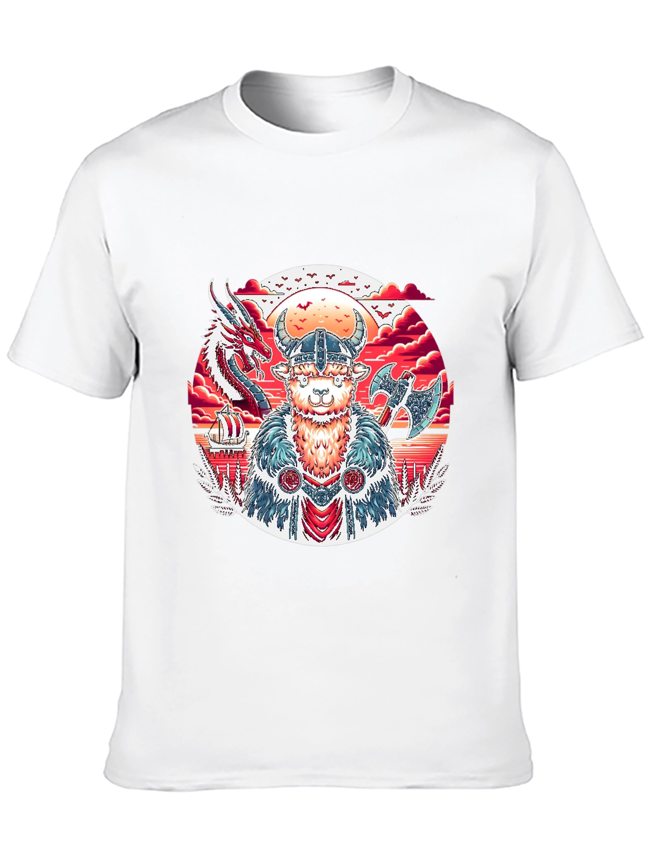 Viking Llama Graphic Tee - Black Cotton T-Shirt