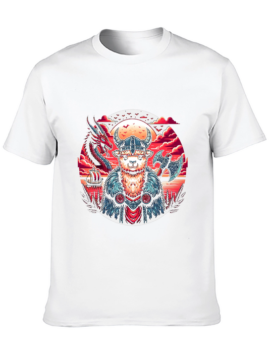 Viking Llama Graphic Tee - Black Cotton T-Shirt