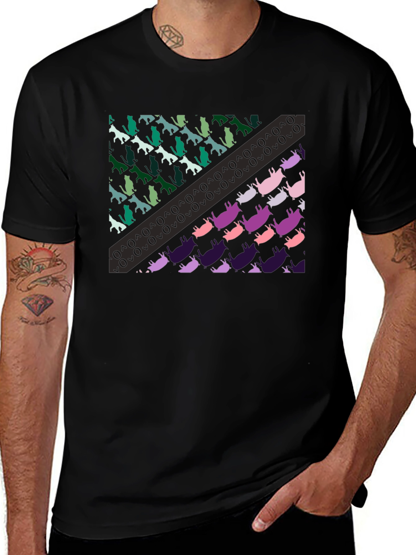 Abstract Animal Print Mens Black T-Shirt