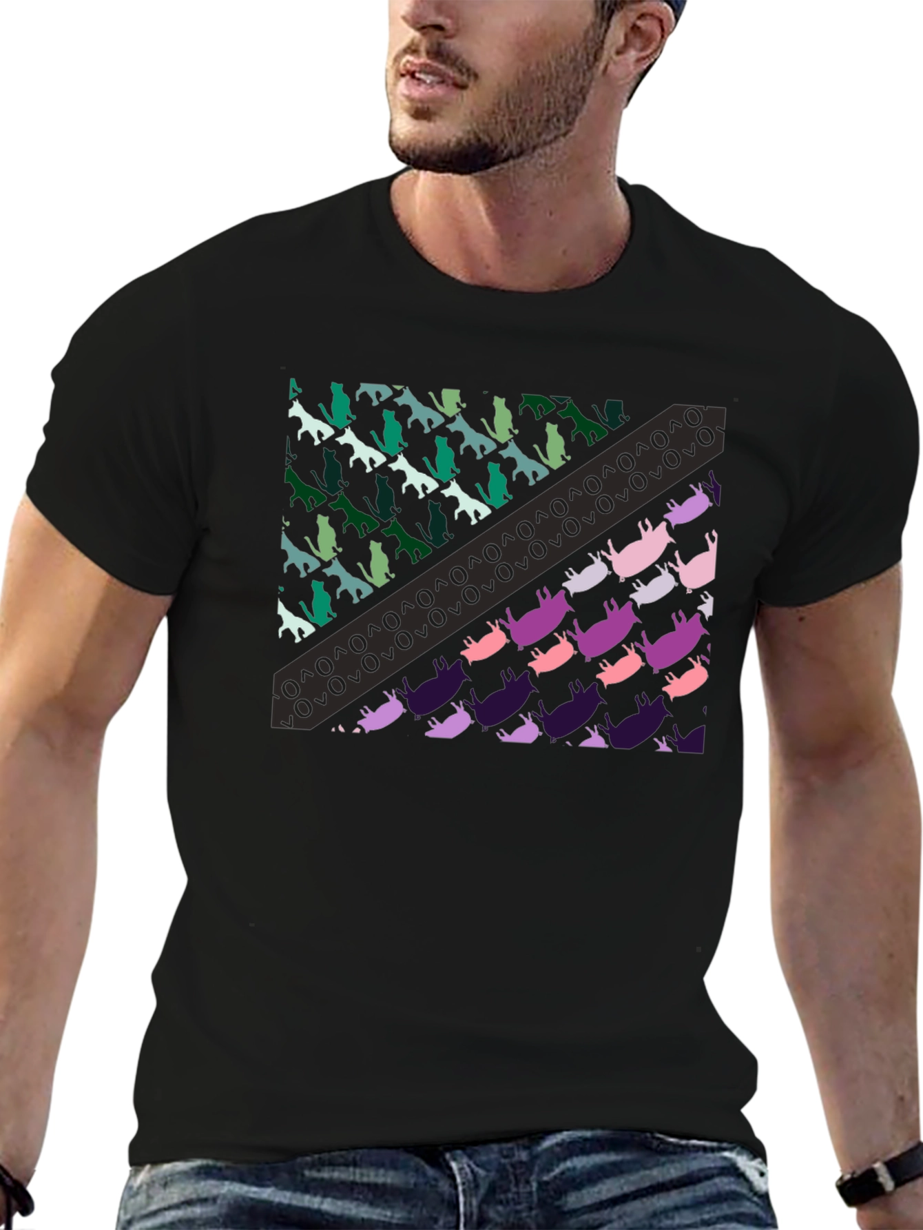 Abstract Animal Print Mens Black T-Shirt