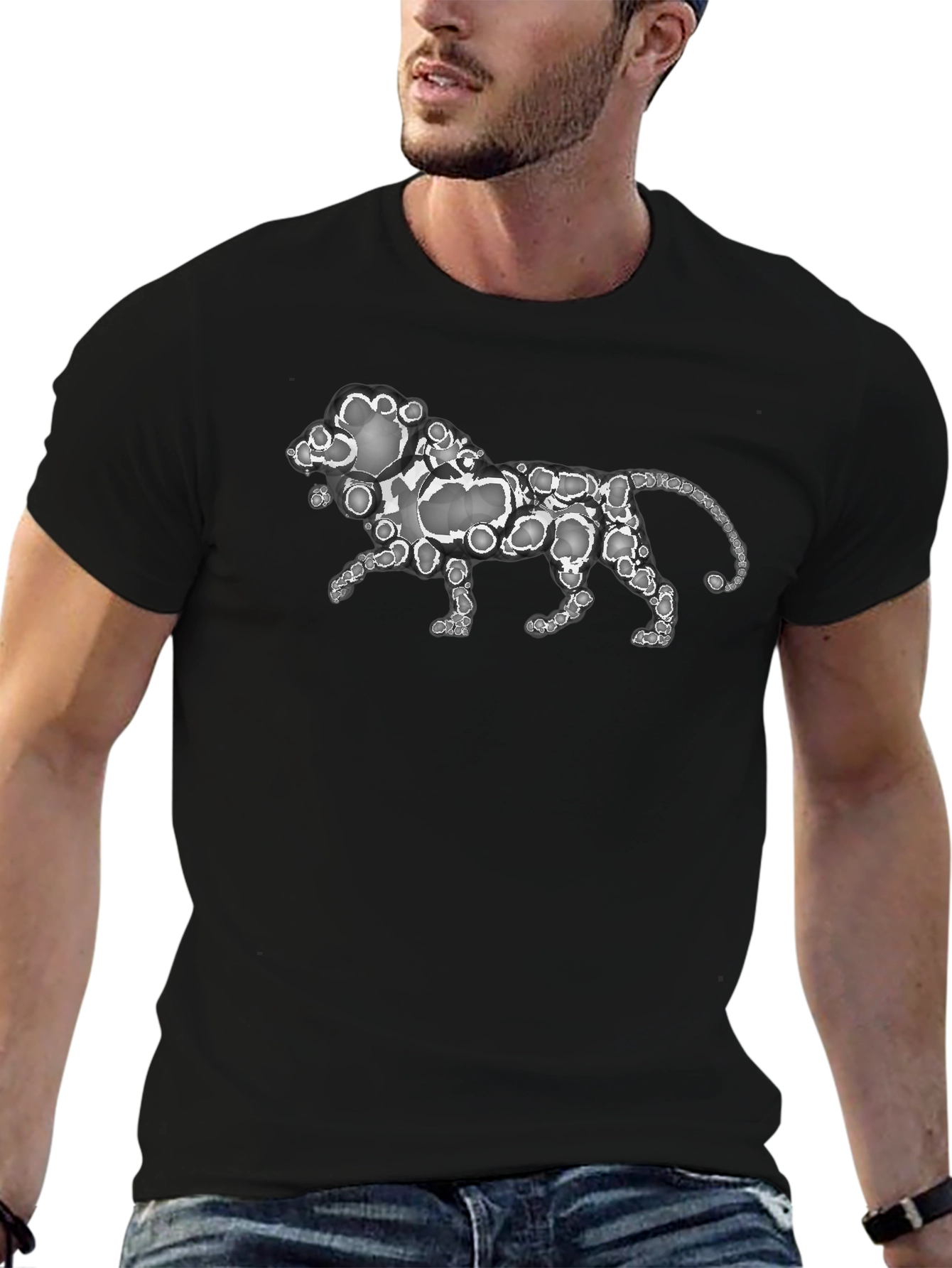 Abstract Lion Print Black T-Shirt