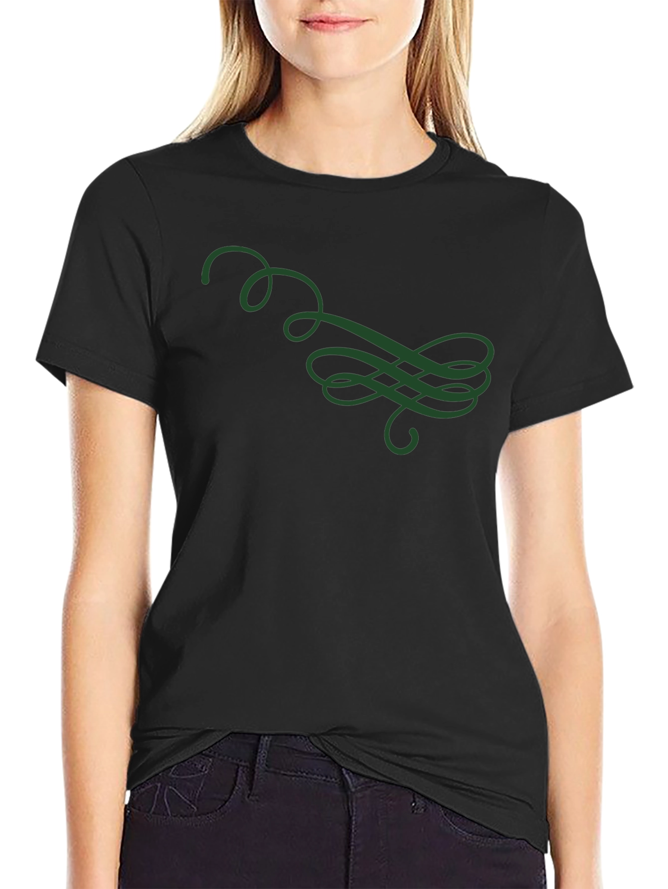 Stylish Black T-Shirt with Green Swirl Design