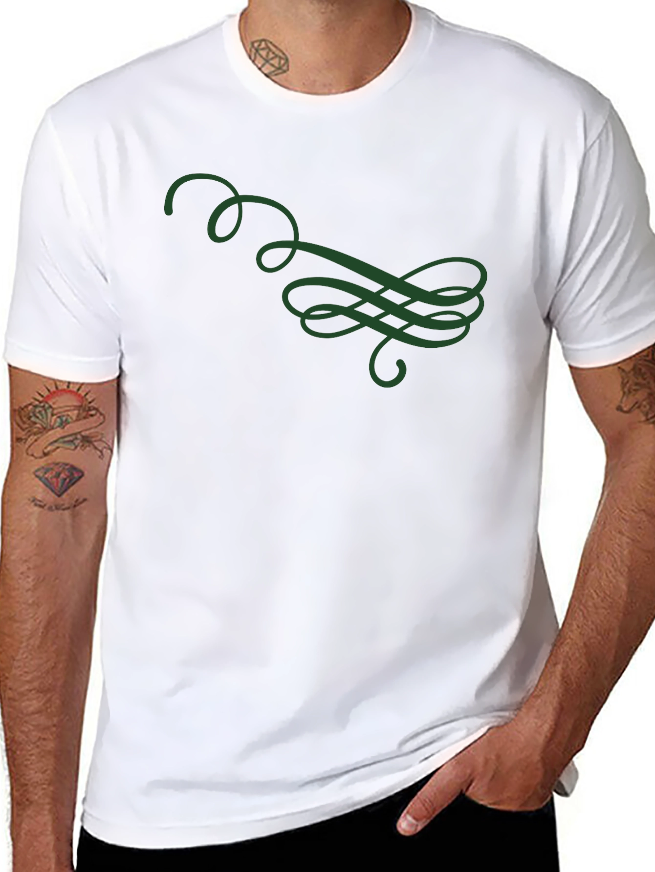 Stylish Black T-Shirt with Green Swirl Design