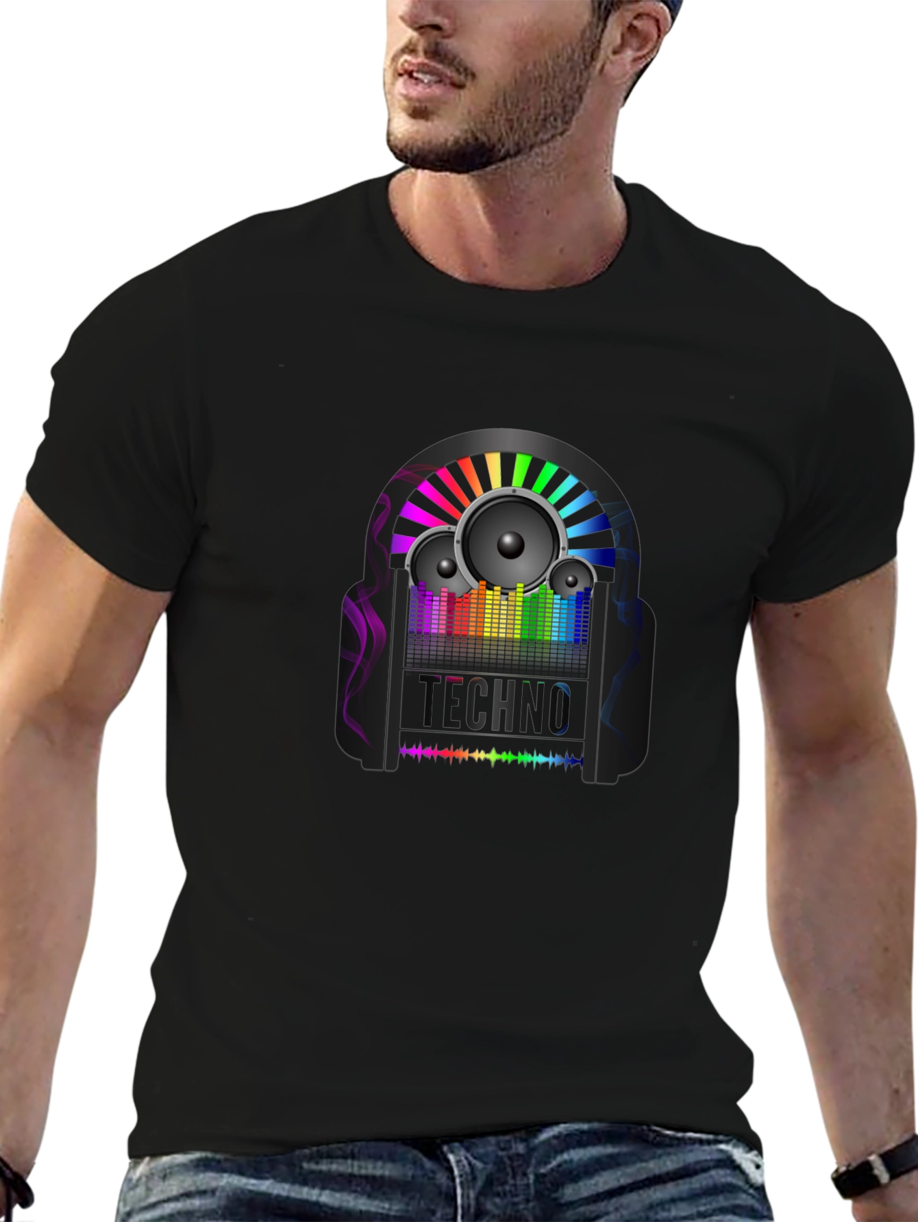 Techno Music Graphic T-Shirt - Black Cotton Tee