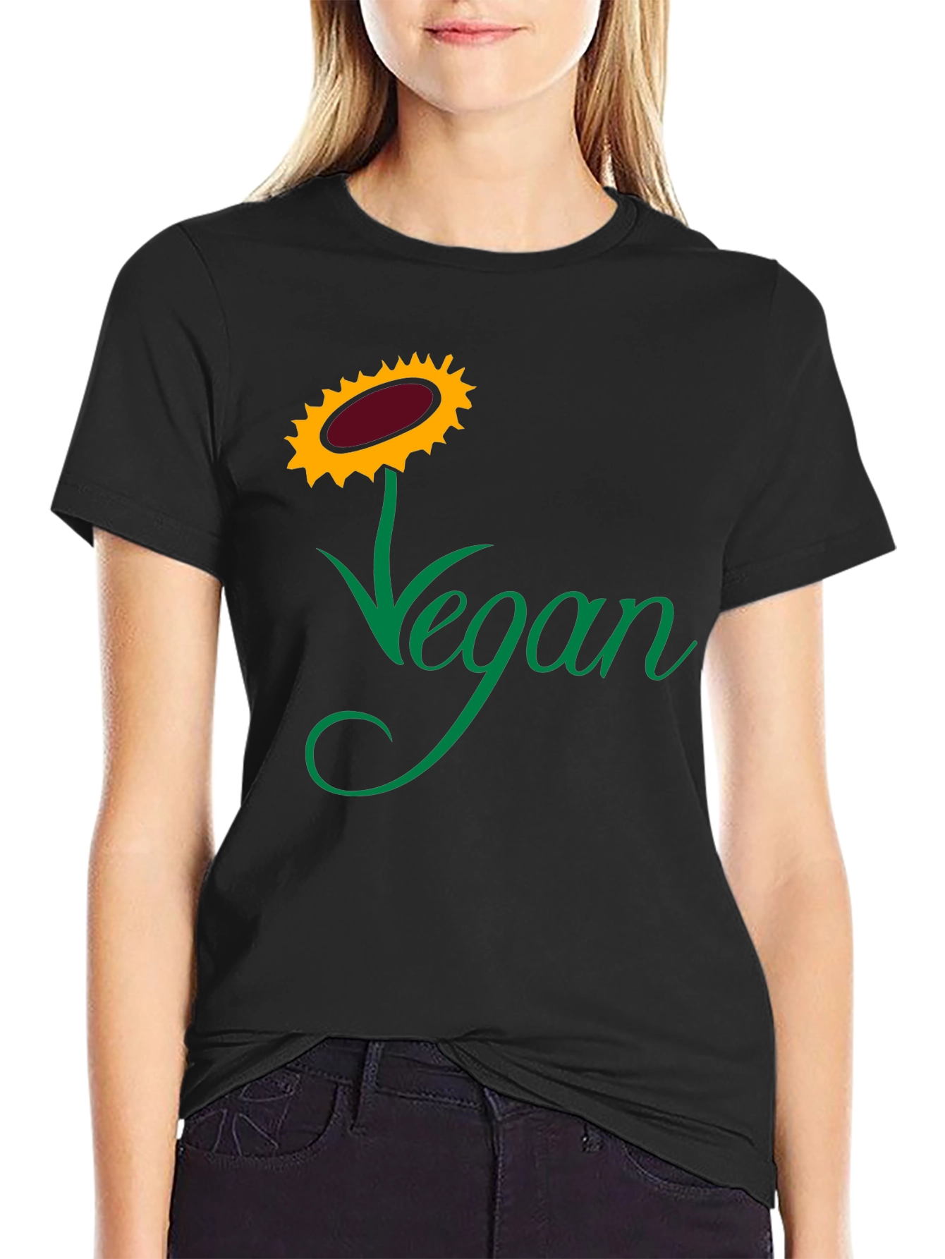 Vegan Sunflower Graphic Tee - Black