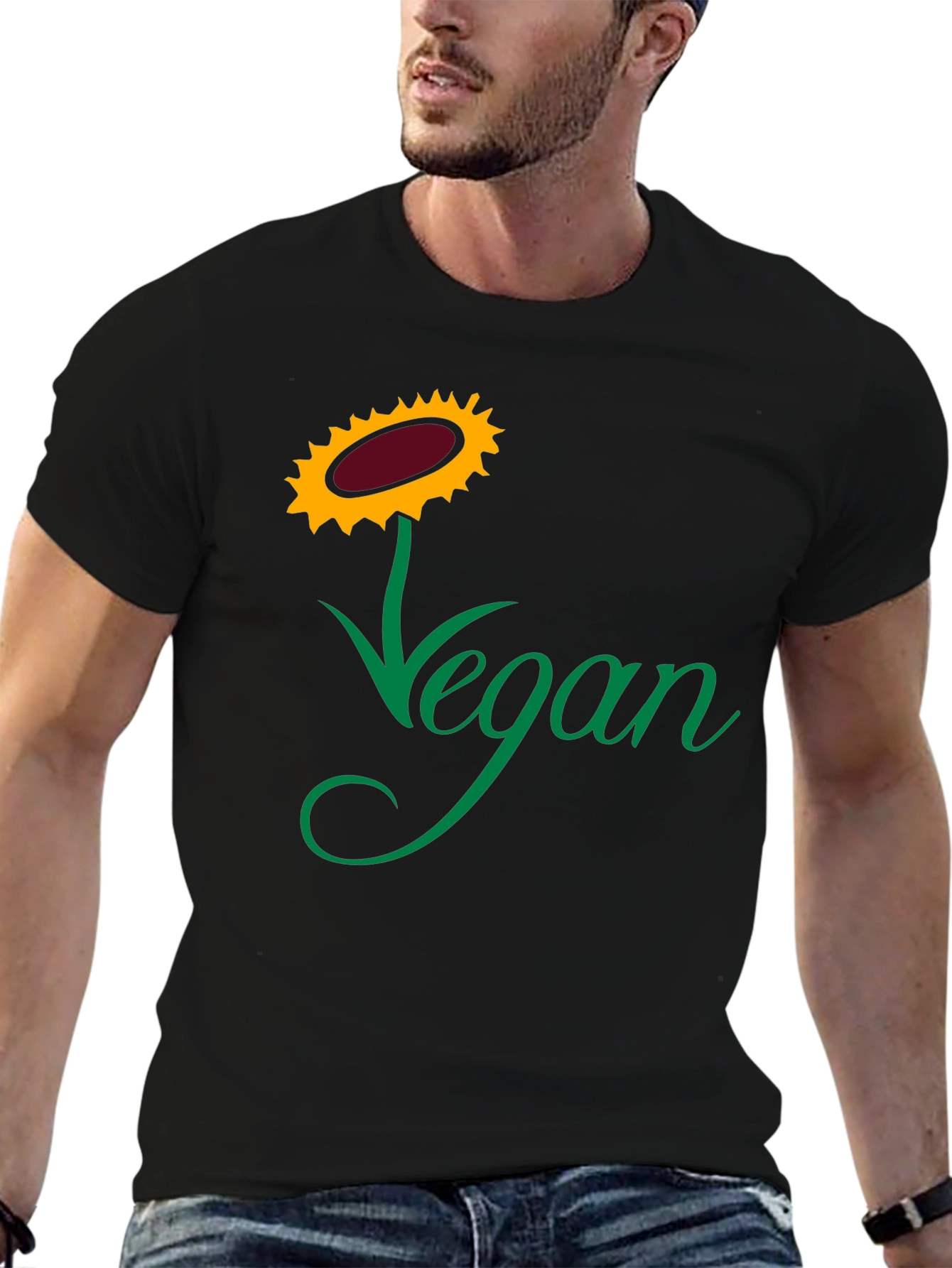 Vegan Sunflower Graphic Tee - Black