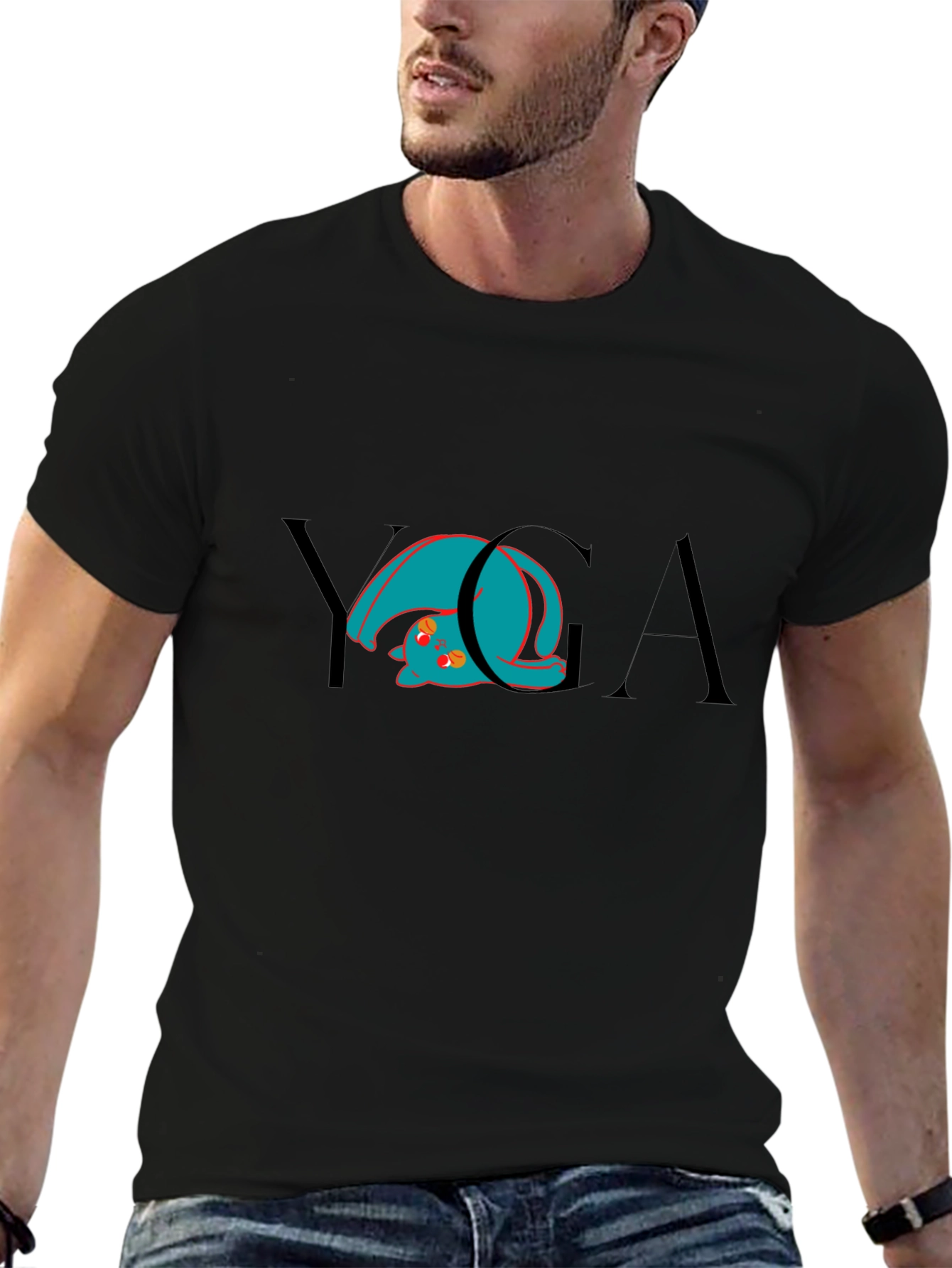 Yoga Cat Black T-Shirt - Flexible Feline Fun!