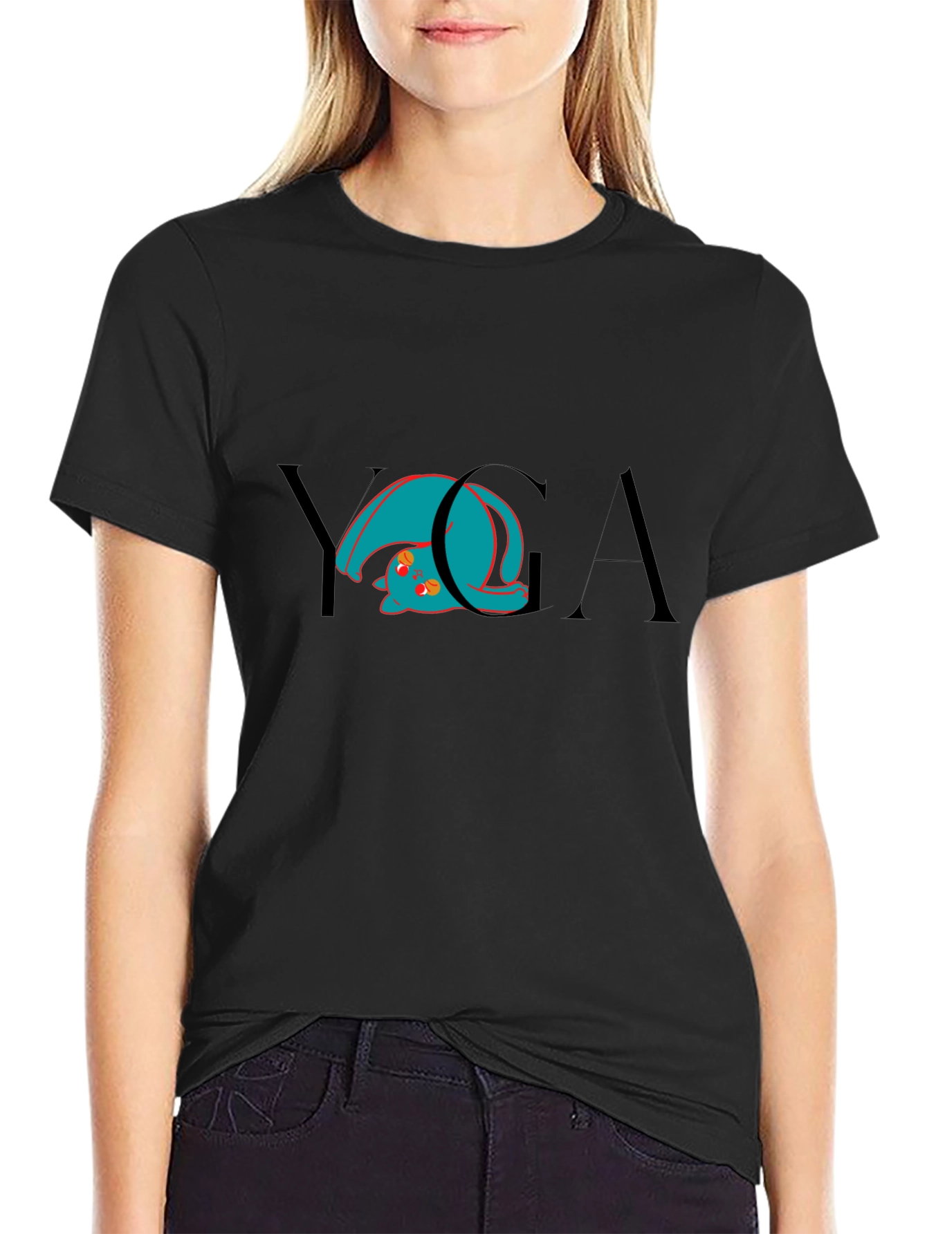 Yoga Cat Black T-Shirt - Flexible Feline Fun!