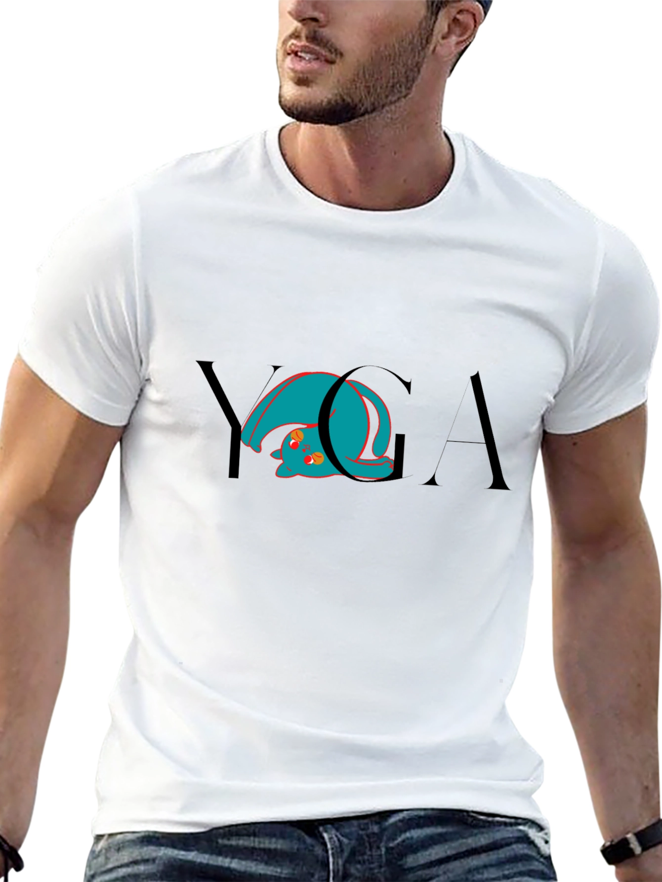 Yoga Cat Black T-Shirt - Flexible Feline Fun!