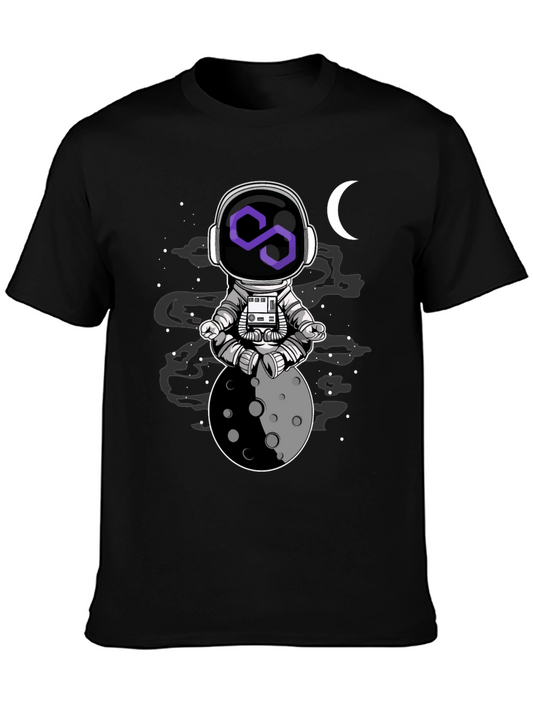 Astronaut Moon Meditation T-Shirt - Black Cotton