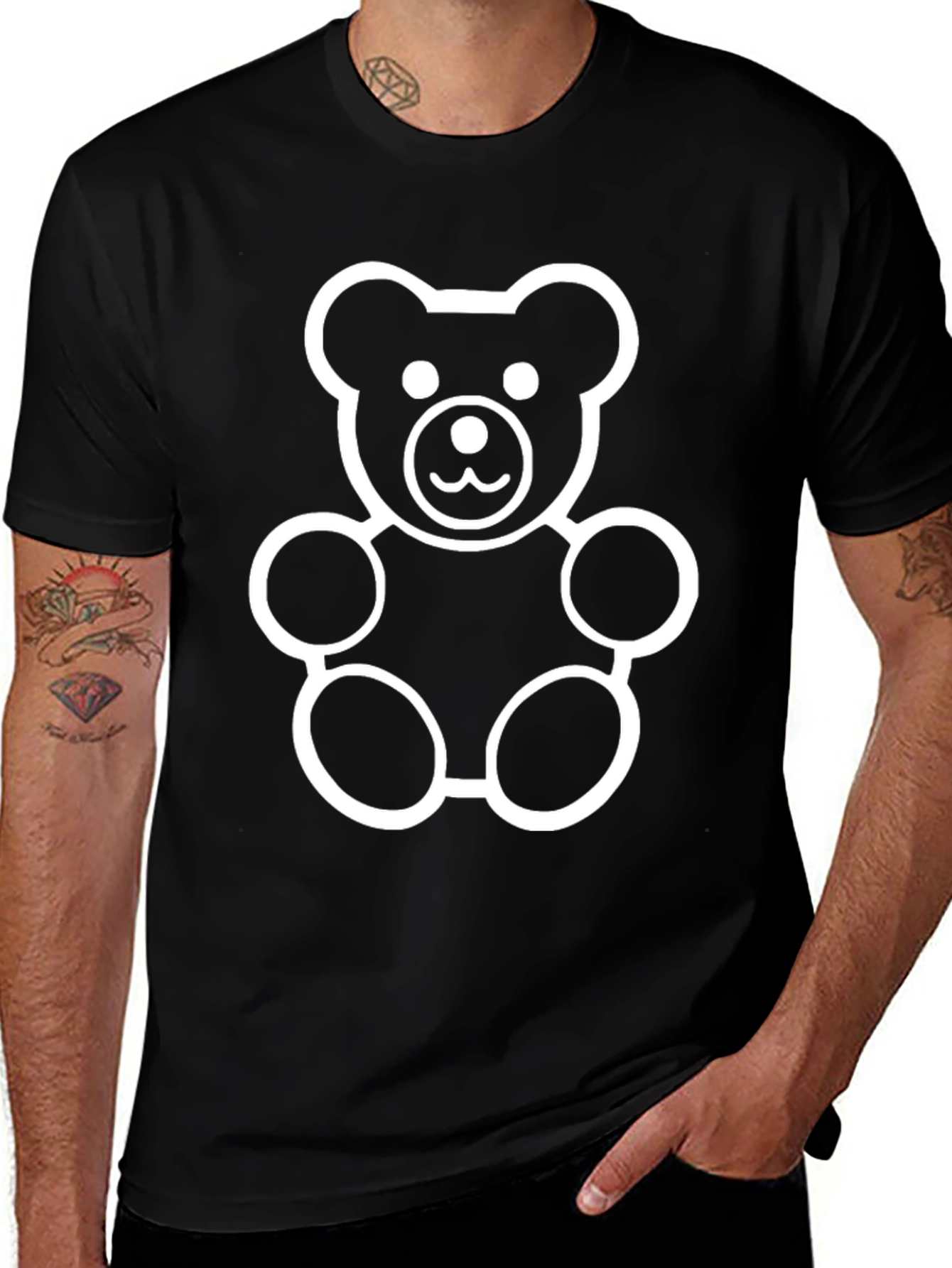 Black Teddy Bear Graphic Tee - Soft Cotton Blend