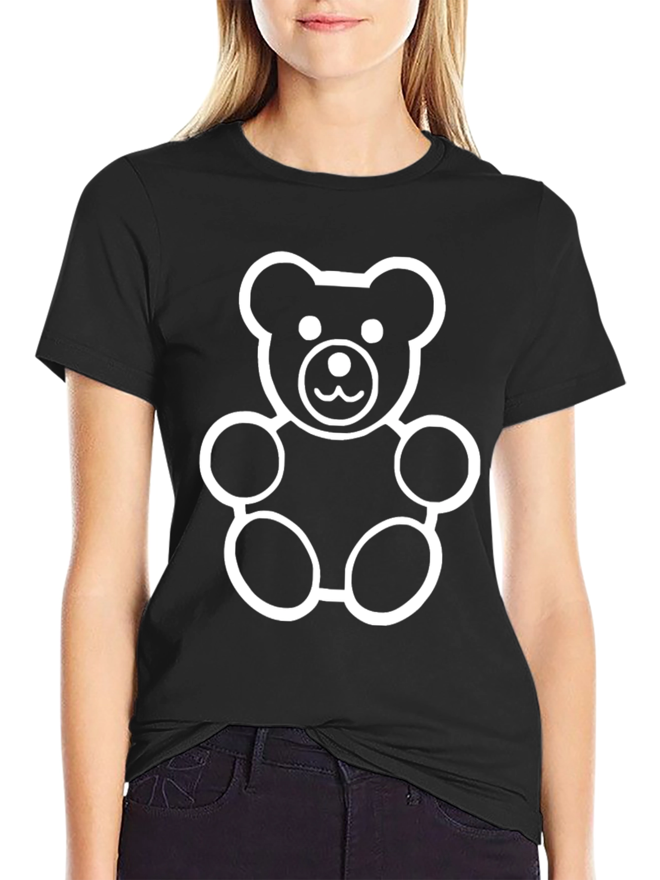 Black Teddy Bear Graphic Tee - Soft Cotton Blend