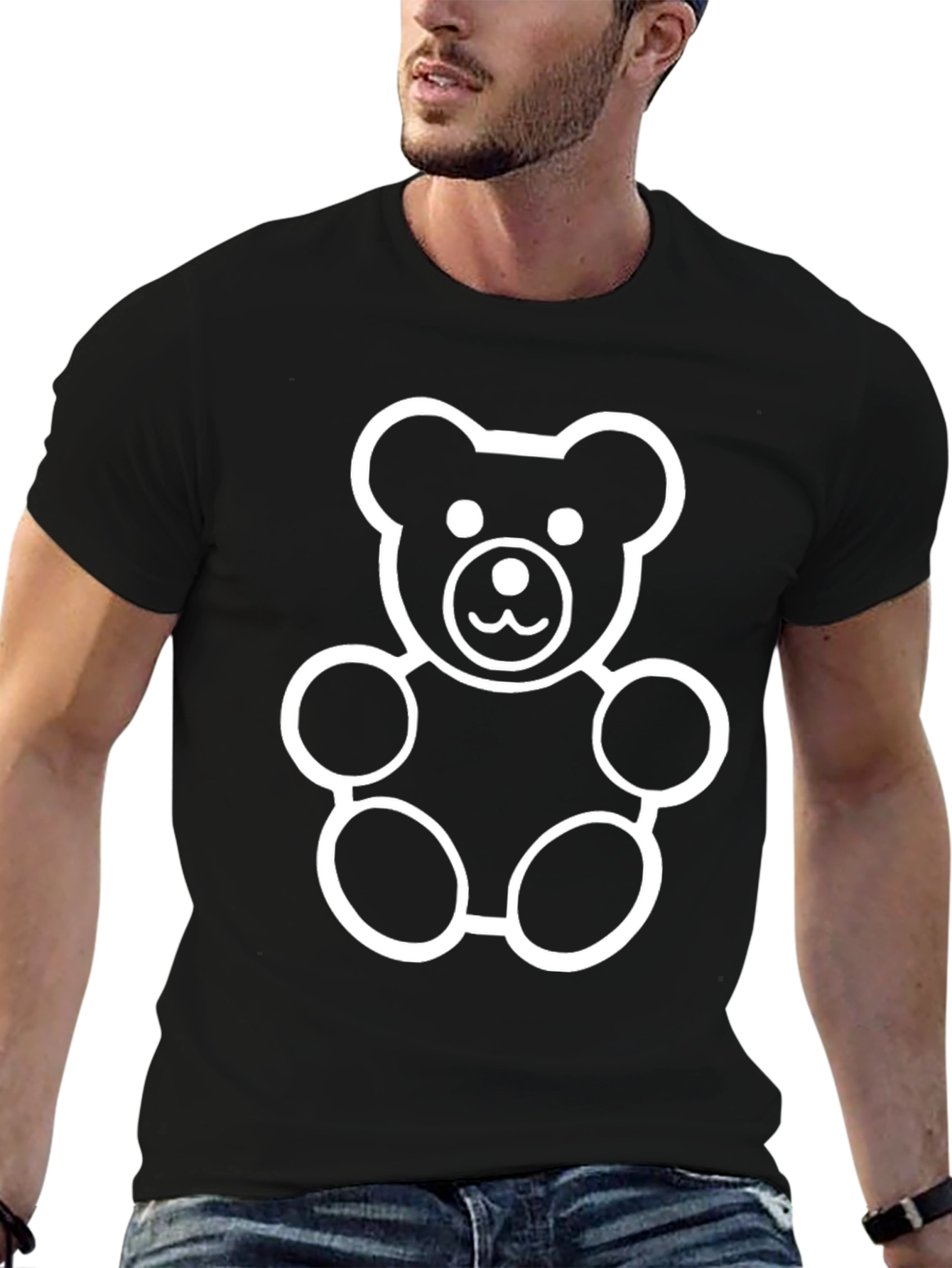 Black Teddy Bear Graphic Tee - Soft Cotton Blend