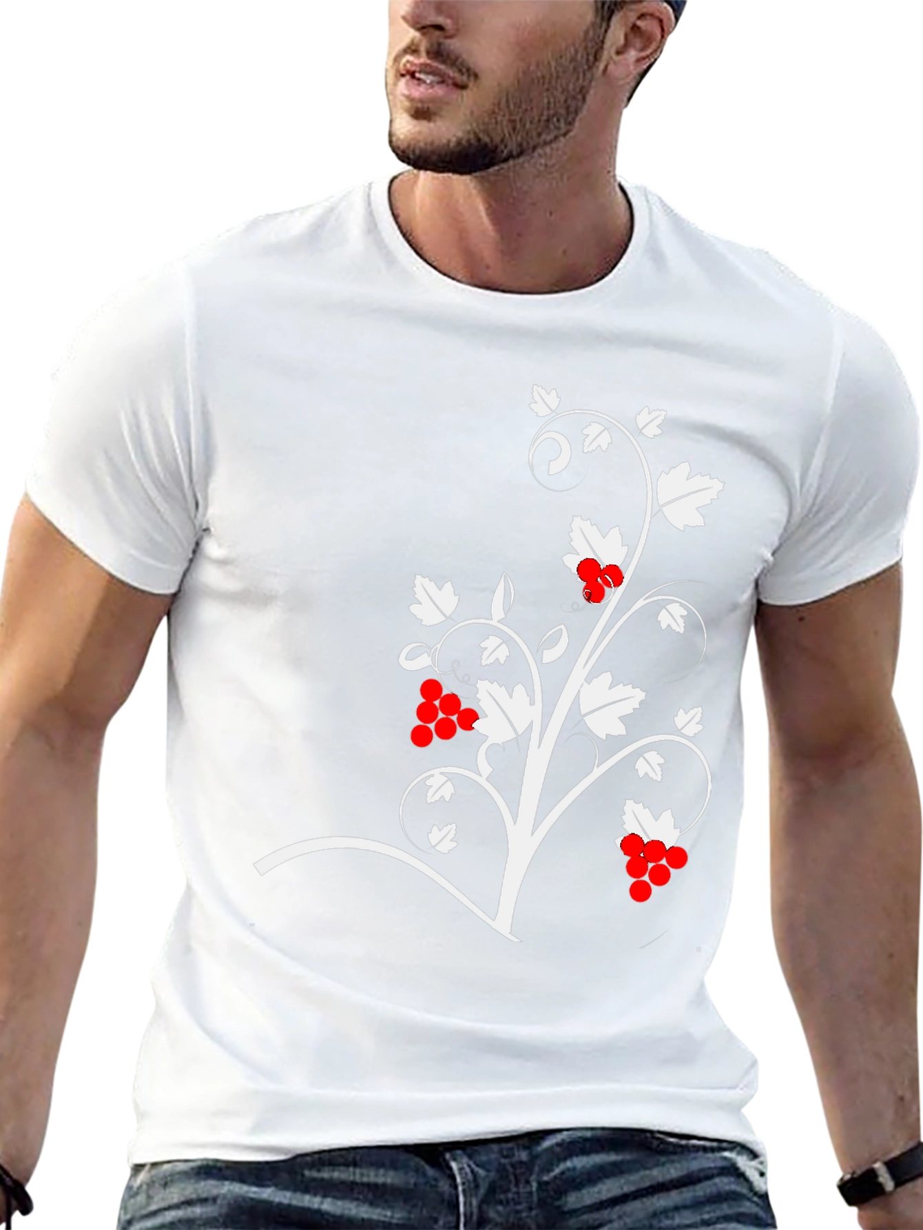 Black T-Shirt with Vine Design