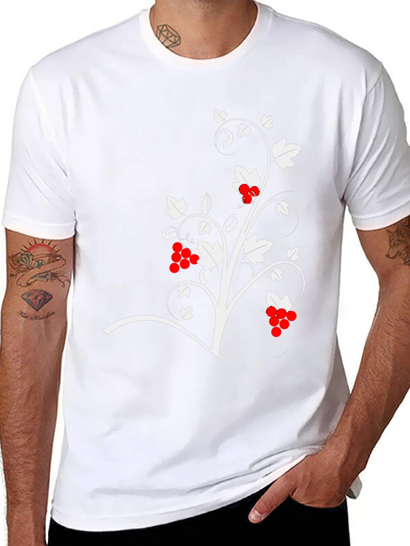 Black T-Shirt with Vine Design