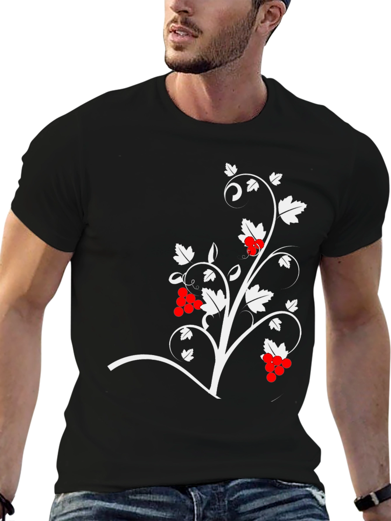 Black T-Shirt with Vine Design