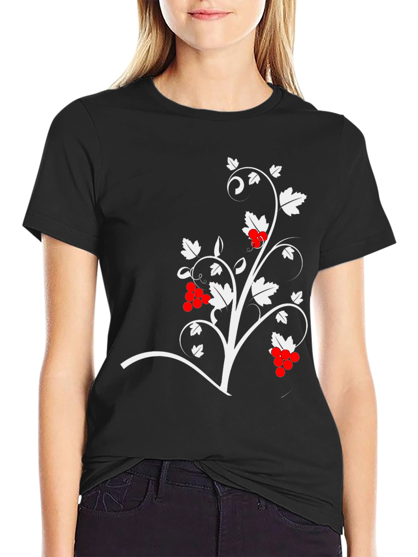 Black T-Shirt with Vine Design