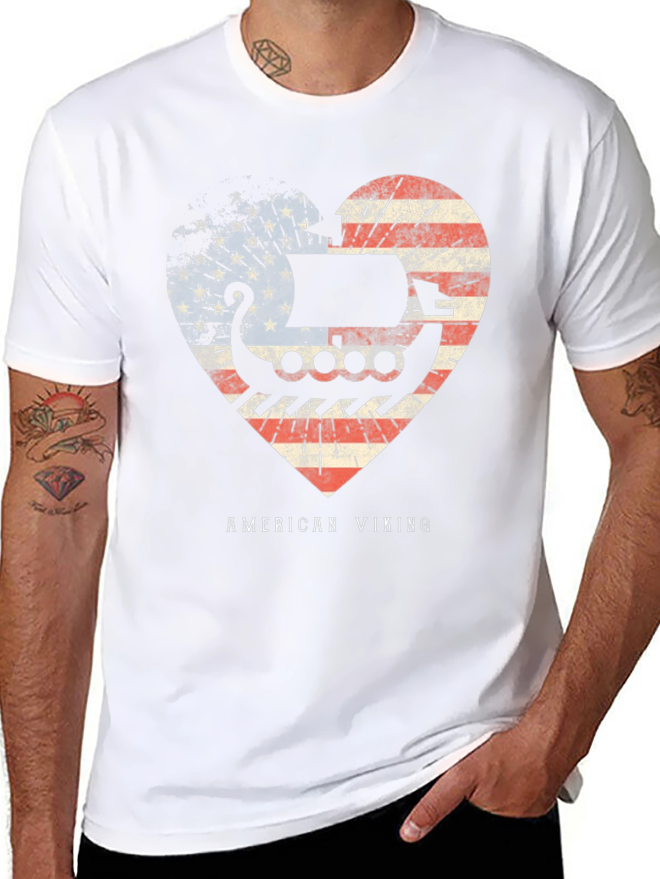 American Viking Heart Flag Graphic T-Shirt
