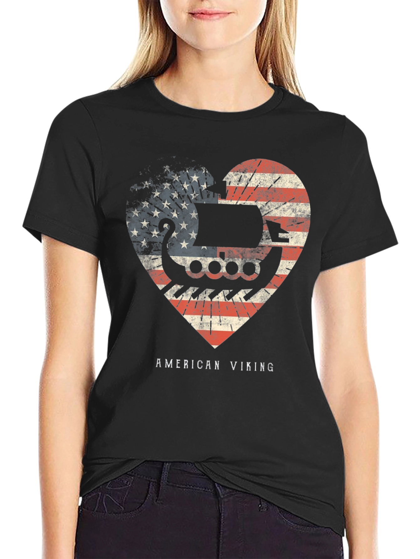 American Viking Heart Flag Graphic T-Shirt