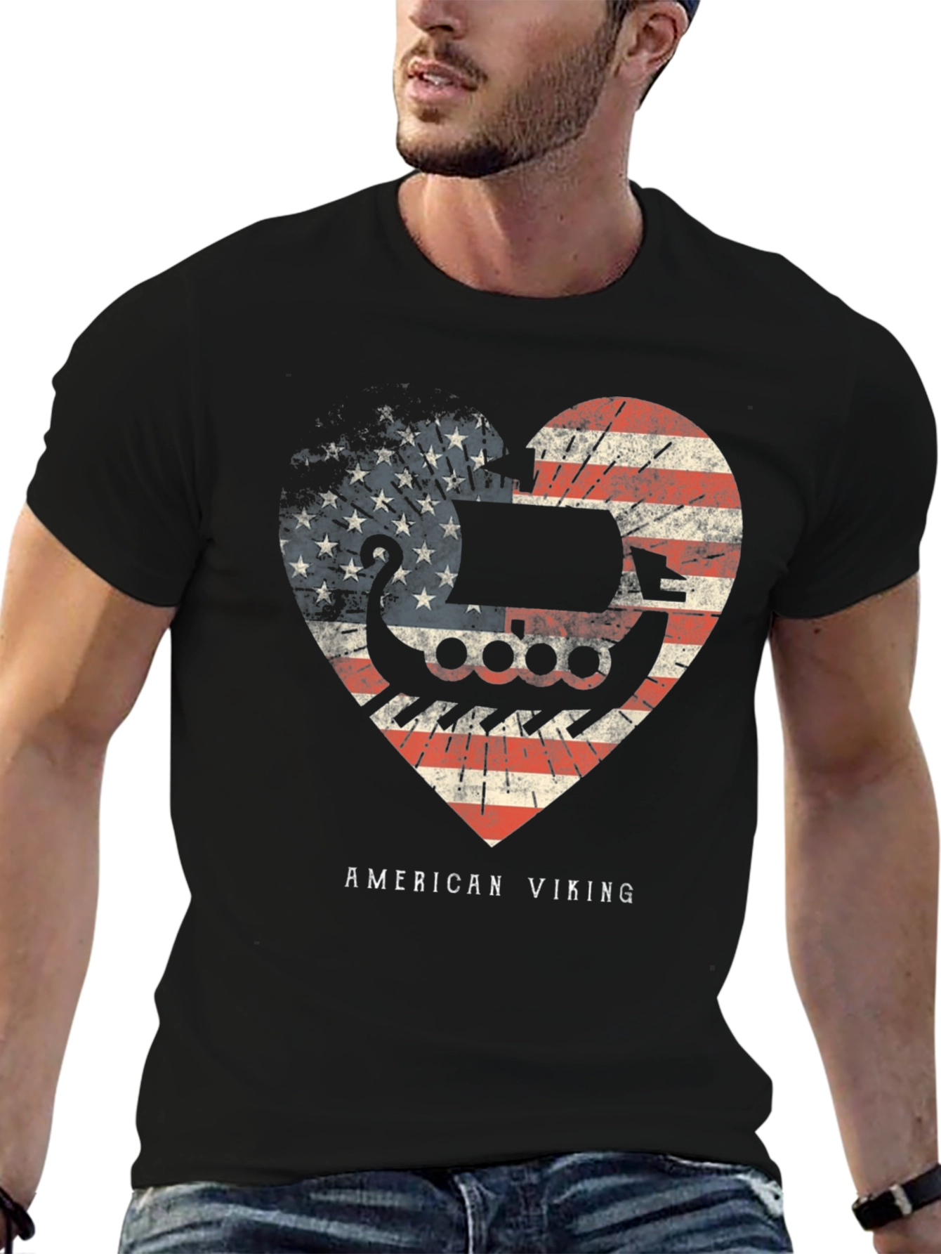 American Viking Heart Flag Graphic T-Shirt