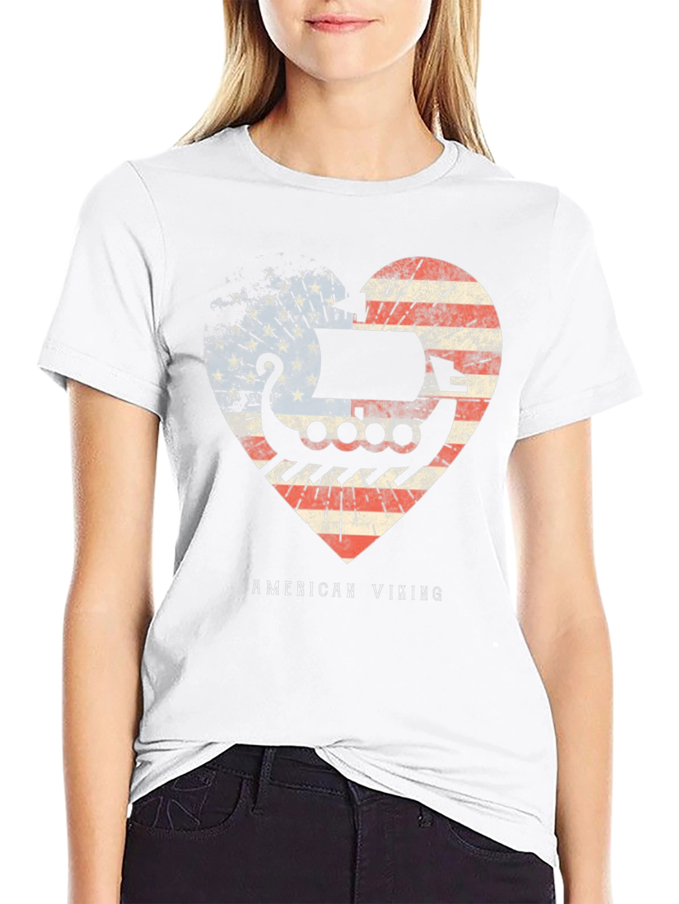 American Viking Heart Flag Graphic T-Shirt